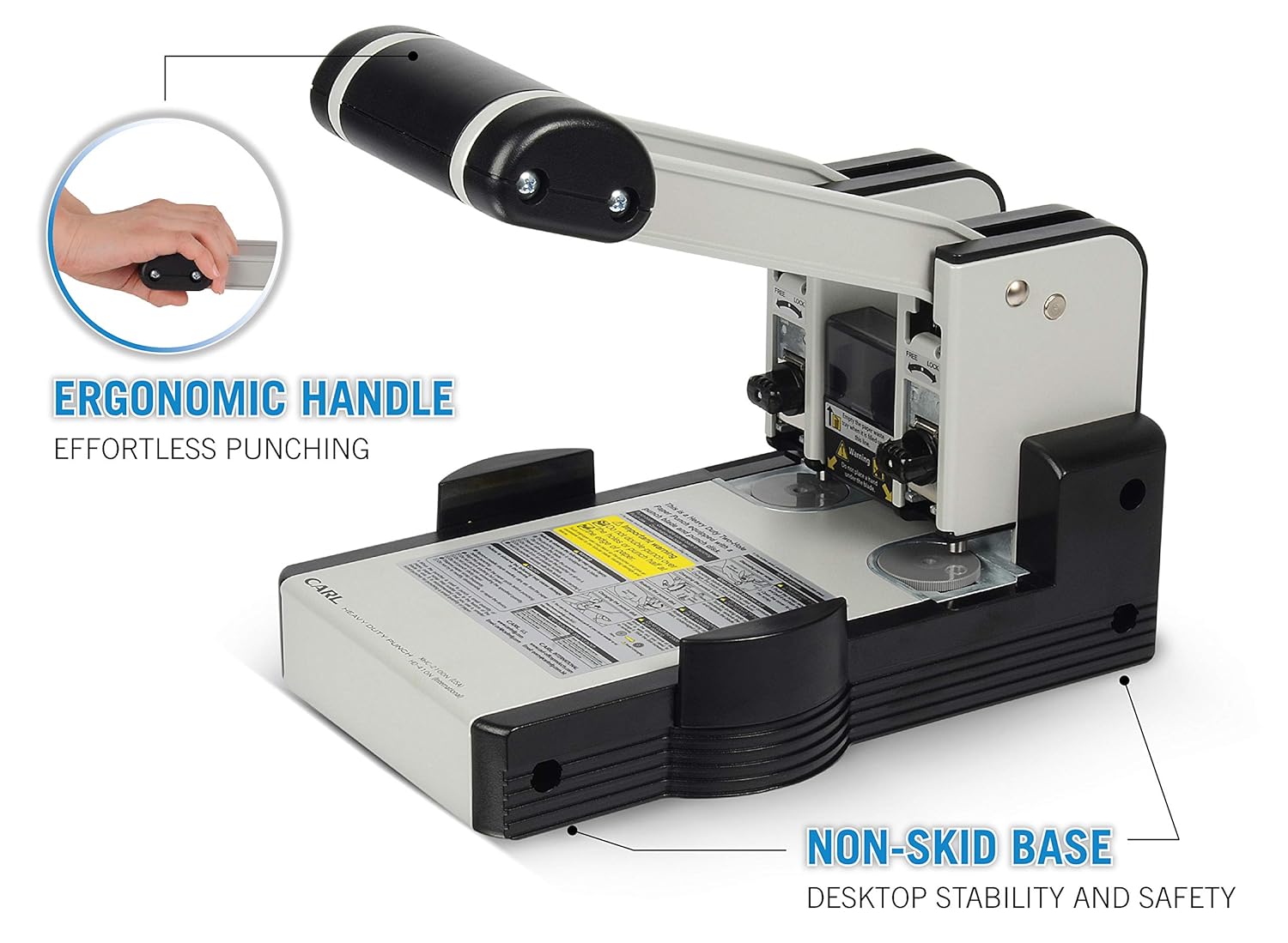 Carl, Heavy Duty 2 Hole, 100 Sheet Paper Punch, Blue, Grey