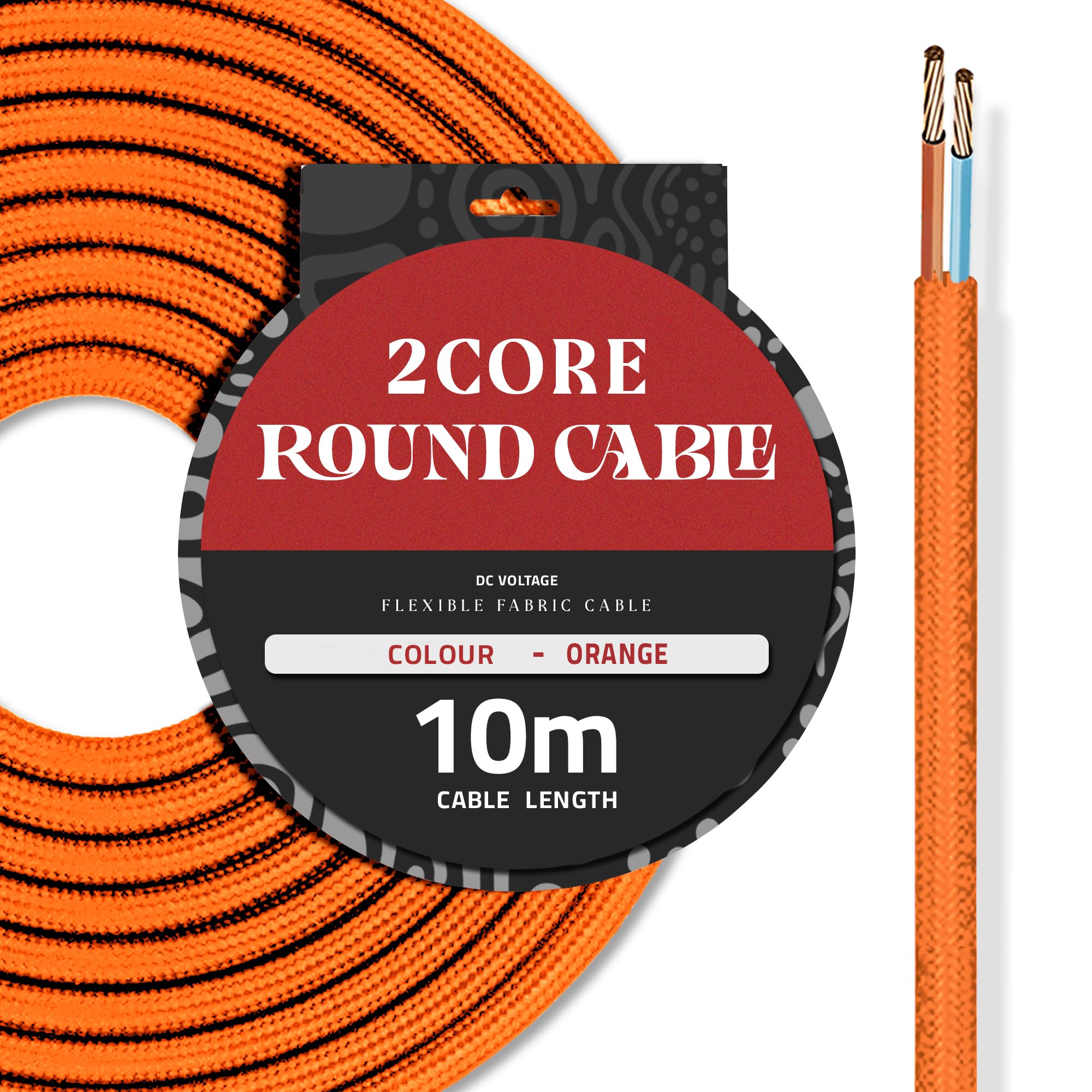 DC VOLTAGE 10M Orange Vintage 2 Core Round Cable Fabric Cloth Covered Electrical Wire, 32.8FT 2 Conductors 18 Gauge textile electric cable Wire coated colored vintage for Lighting DIY Project