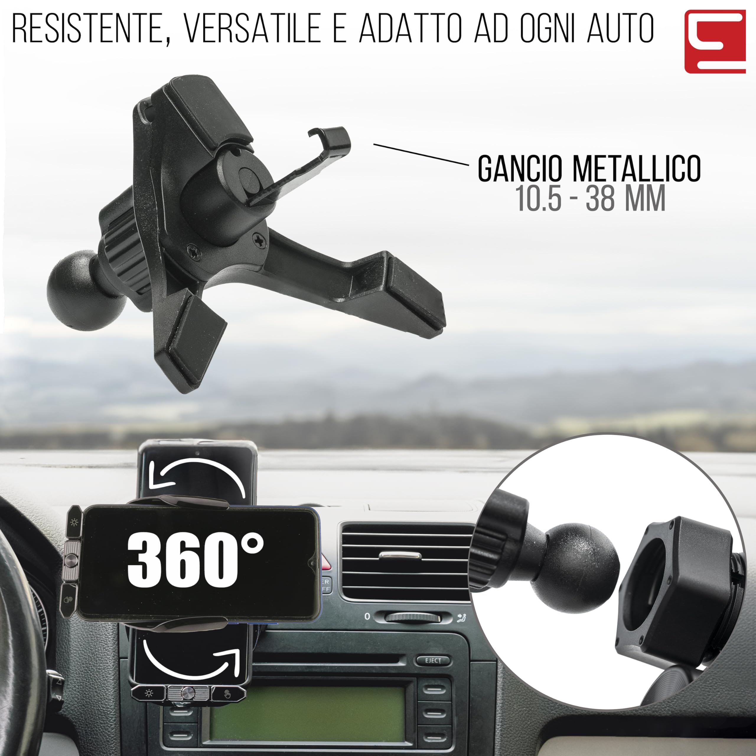 ALEMY DIGITAL Caricatore Wireless Auto, Porta Cellulare Auto, Supporto Telefono Per Auto Universale Con Ricarica e Auto Bloccaggio Con Rotazione Di 360°