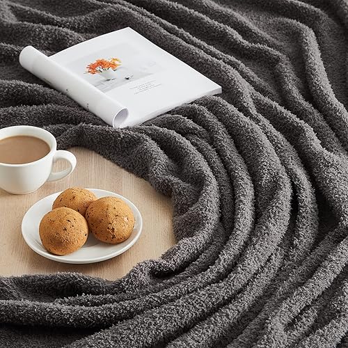 Vista 5 de CYMULA Manta de punto para sofá, color gris oscuro, súper suave, ligera, esponjosa, acogedora, para sofá cama, 50 x 60 pulgadas