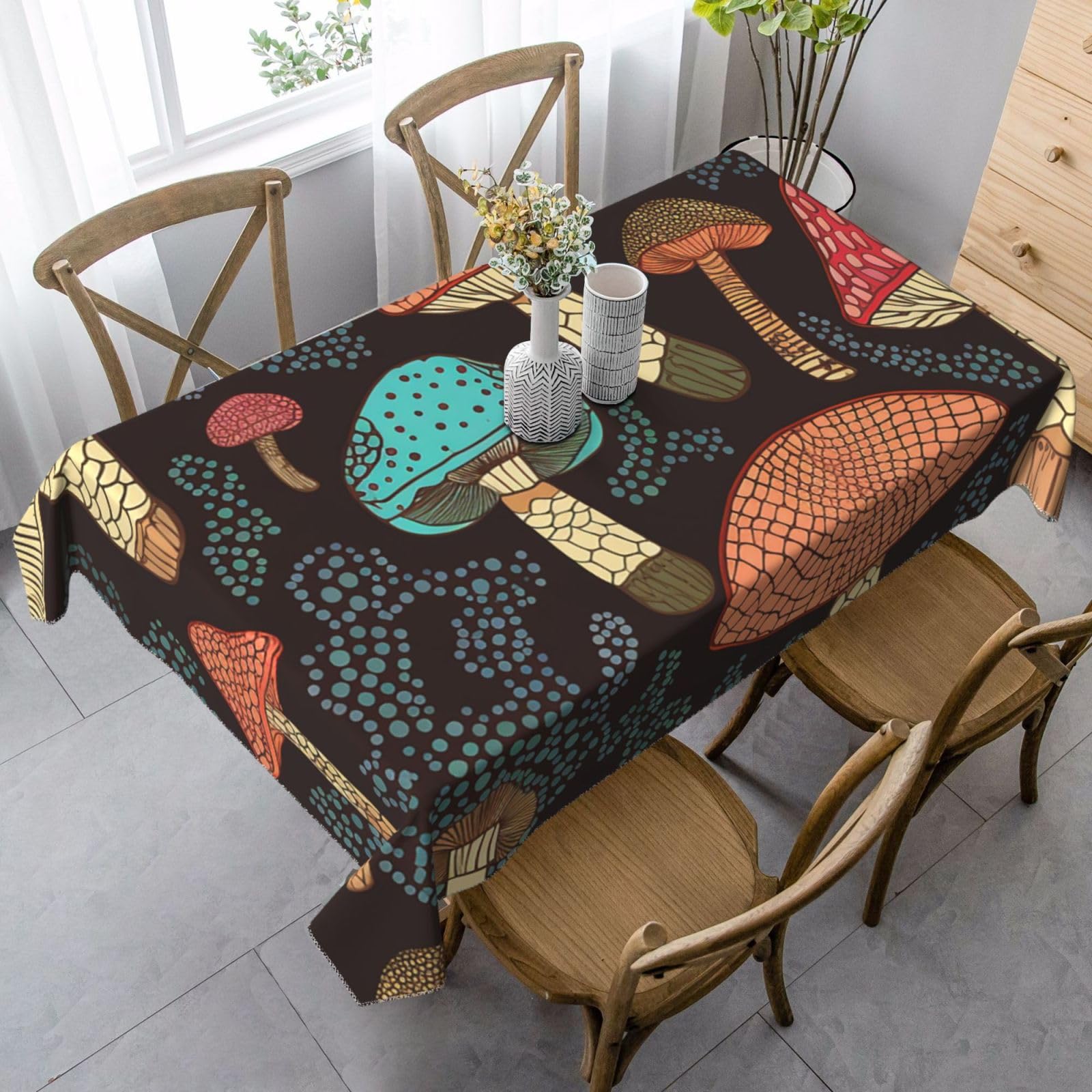 FodPand 35x55 Inch Tablecloth Stain and Wrinkle Resistant Table Cover Rectangular Washable Kitchen Table Cloth for Dinning Room Picnic Patio Party Decor, Mushroom