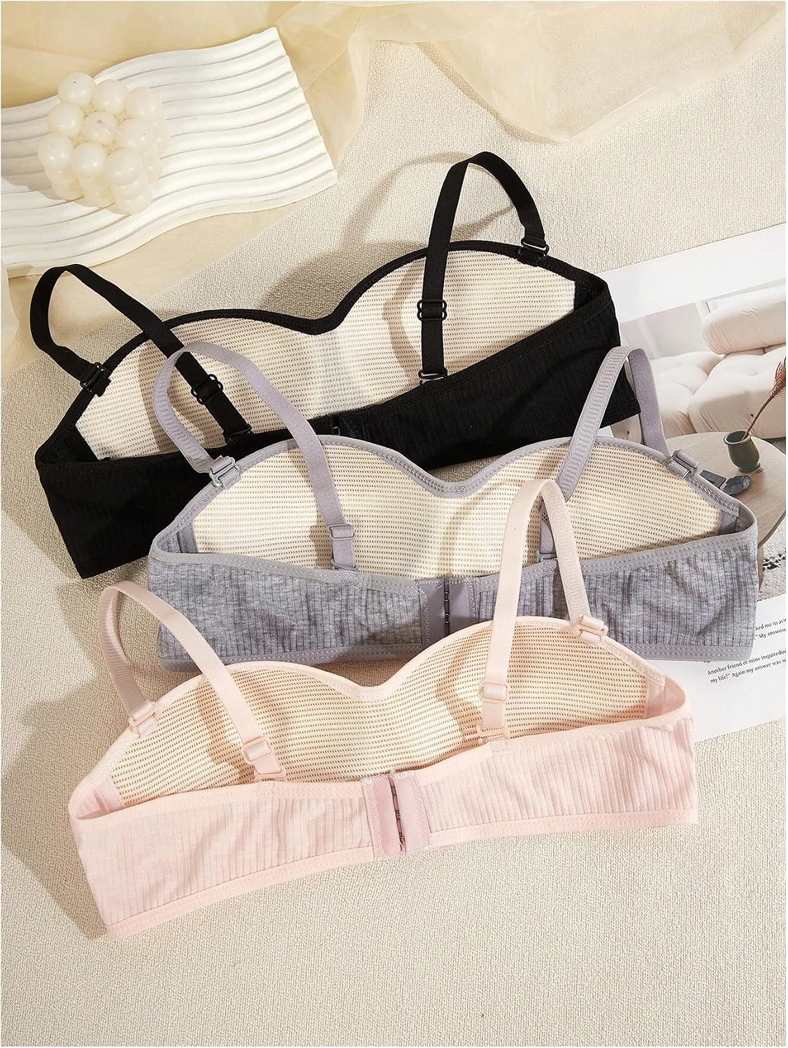 OYOANGLE Girl's 3 Pack Strapless Bra Wireless Padded Push Up Bandeau Training Bralette