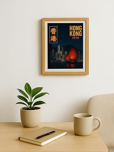 Miniatura 5 de AMERICAN LUXURY GIFTS Póster vintage de viaje de Hong Kong, horizonte nocturno retro de 1978, impresión sin marco de 8 x 10 pulgadas, arte de pared