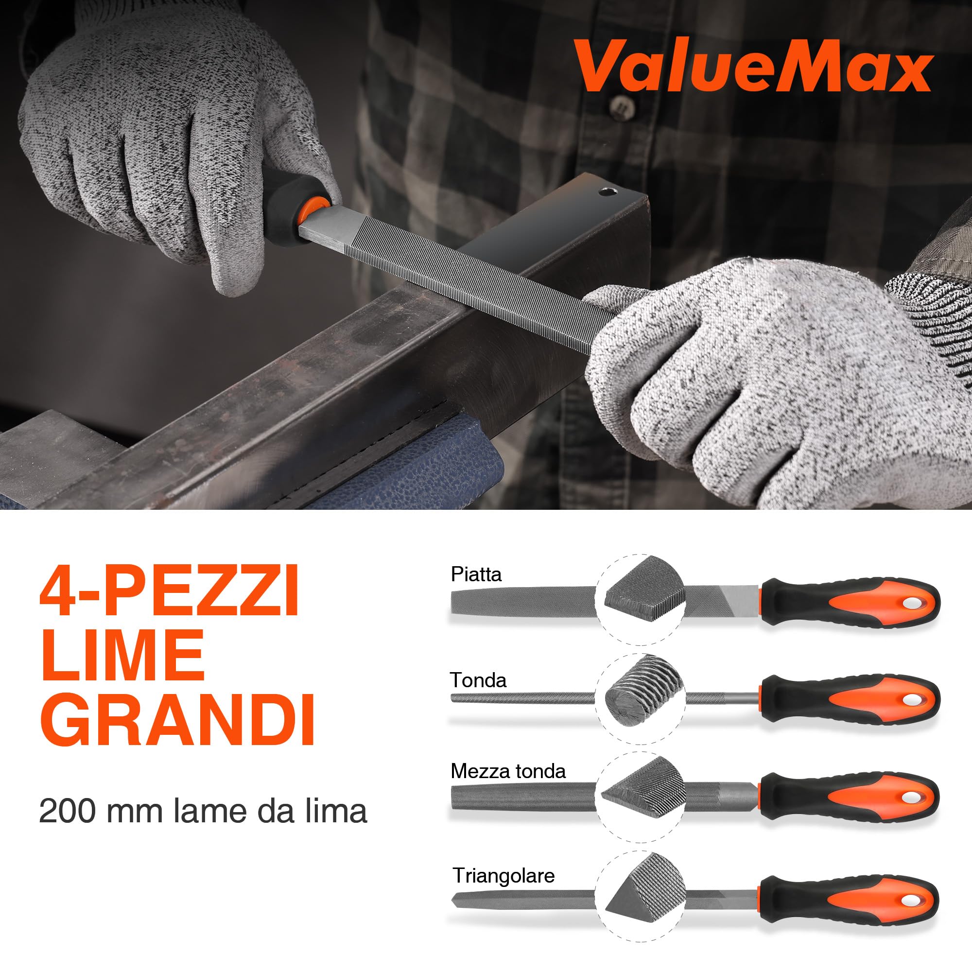 ValueMax Set di Lime Professionali da 17 Pezzi con Custodia, 4 Lime Grandi da 200 mm,12 Lime Piccolo ad Ago da 100 mm, Spazzola di Pulizia, Lavorazione per Metallo, Legno