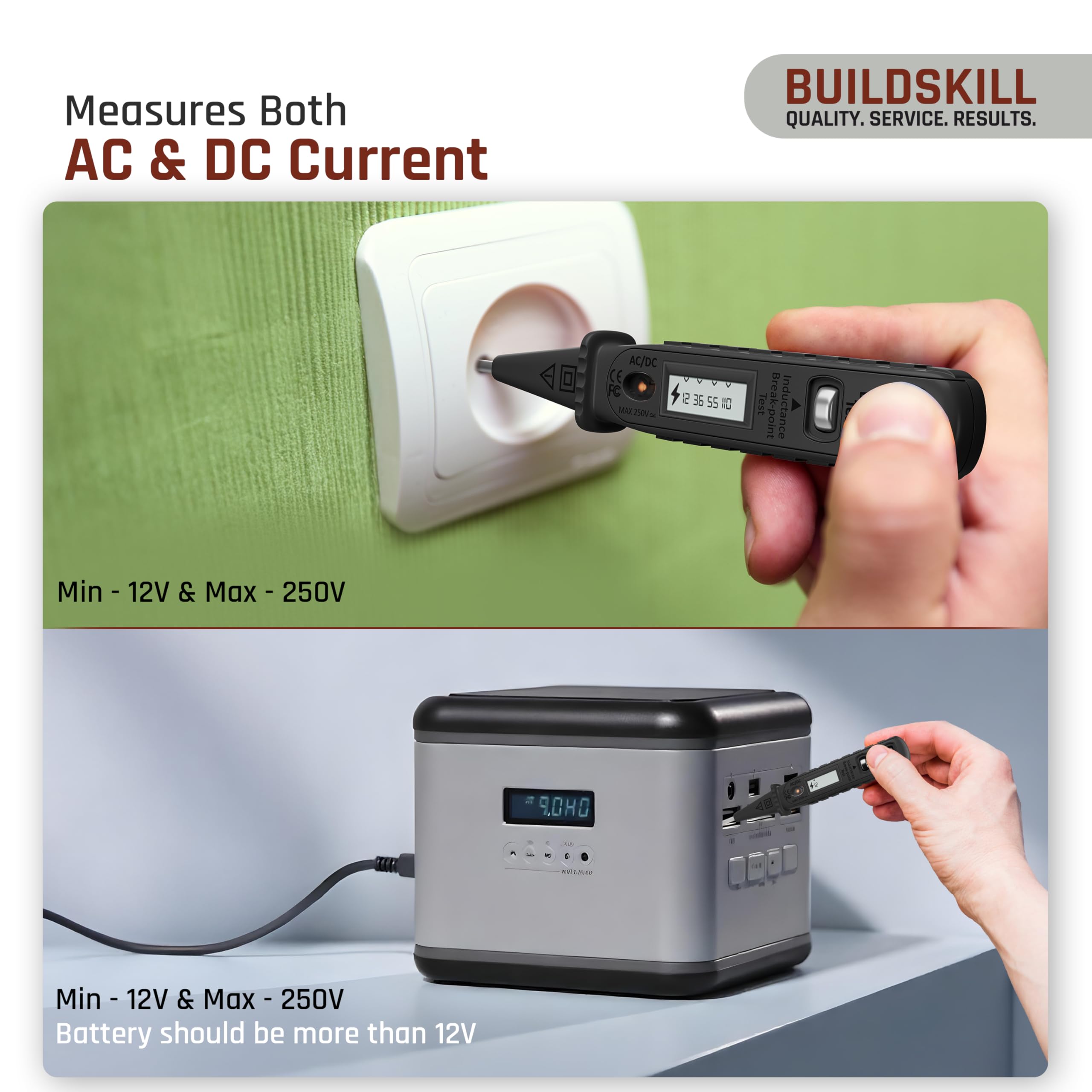 BUILDSKILL Digital Voltage Tester 12V-220V AC/DC | 2-in-1 Line & Electrical Tester Pen for Circuit Check | Induction Voltage Testing | LCD Display | Breakpoint & Live Object Detection 1