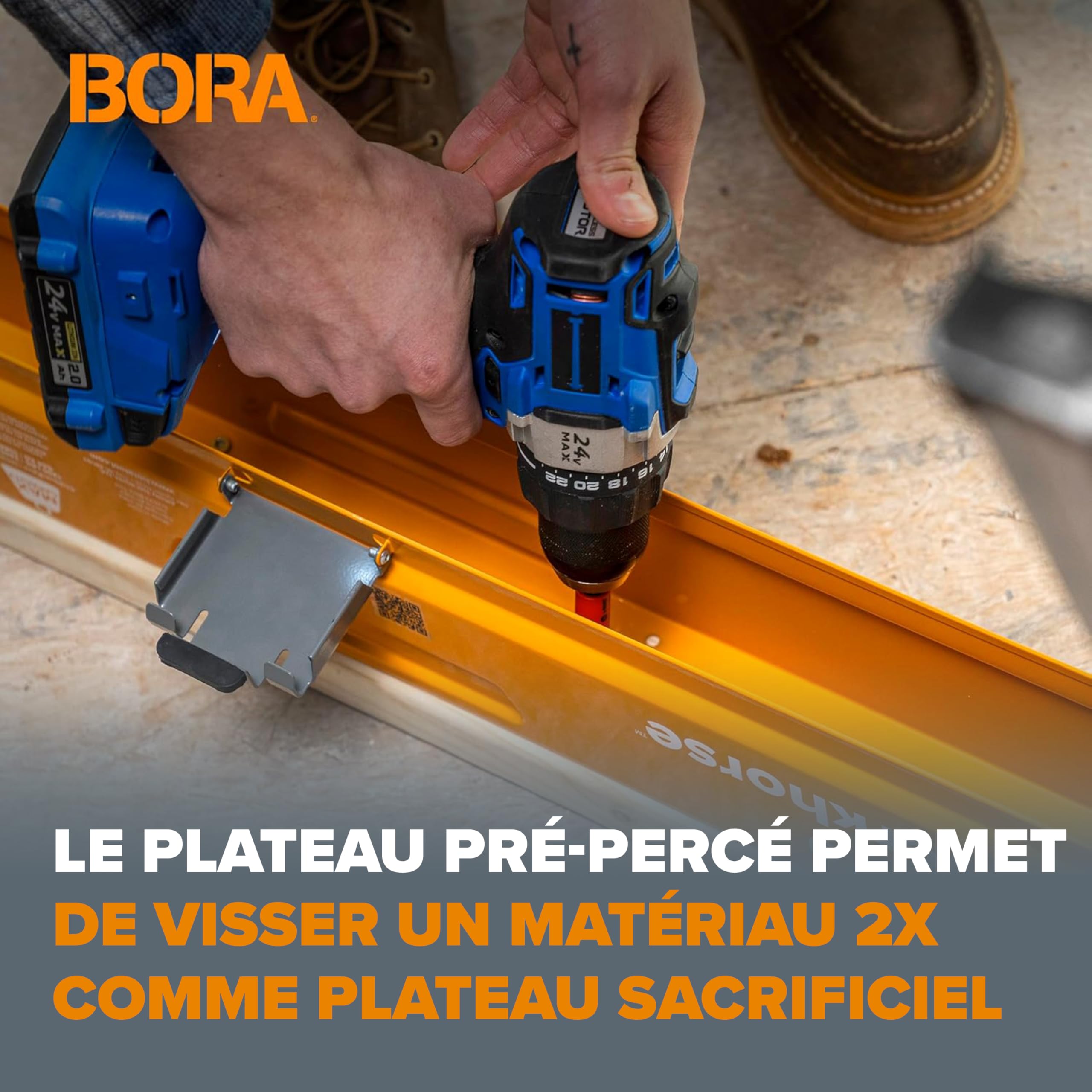 BORA Workhorse PM-3330T Lot de 2 chevalets de sciage pliables et robustes avec pieds réglables pour entrepreneurs et établi portable Orange