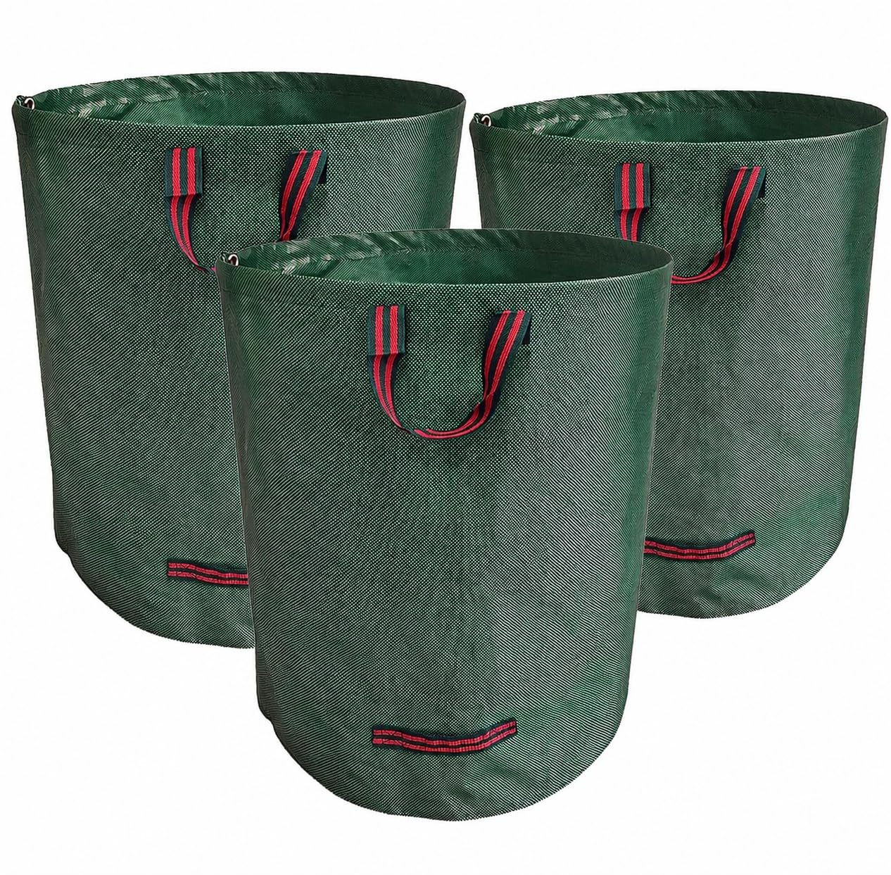 Garden Mile Green Garden-Waste Bags 3 Pc Waste Bags 272L - Garden Refuse Bags - Heavy Duty With Handles - Large Refuse Sacks Reusable For Waste, Grass And Leaves