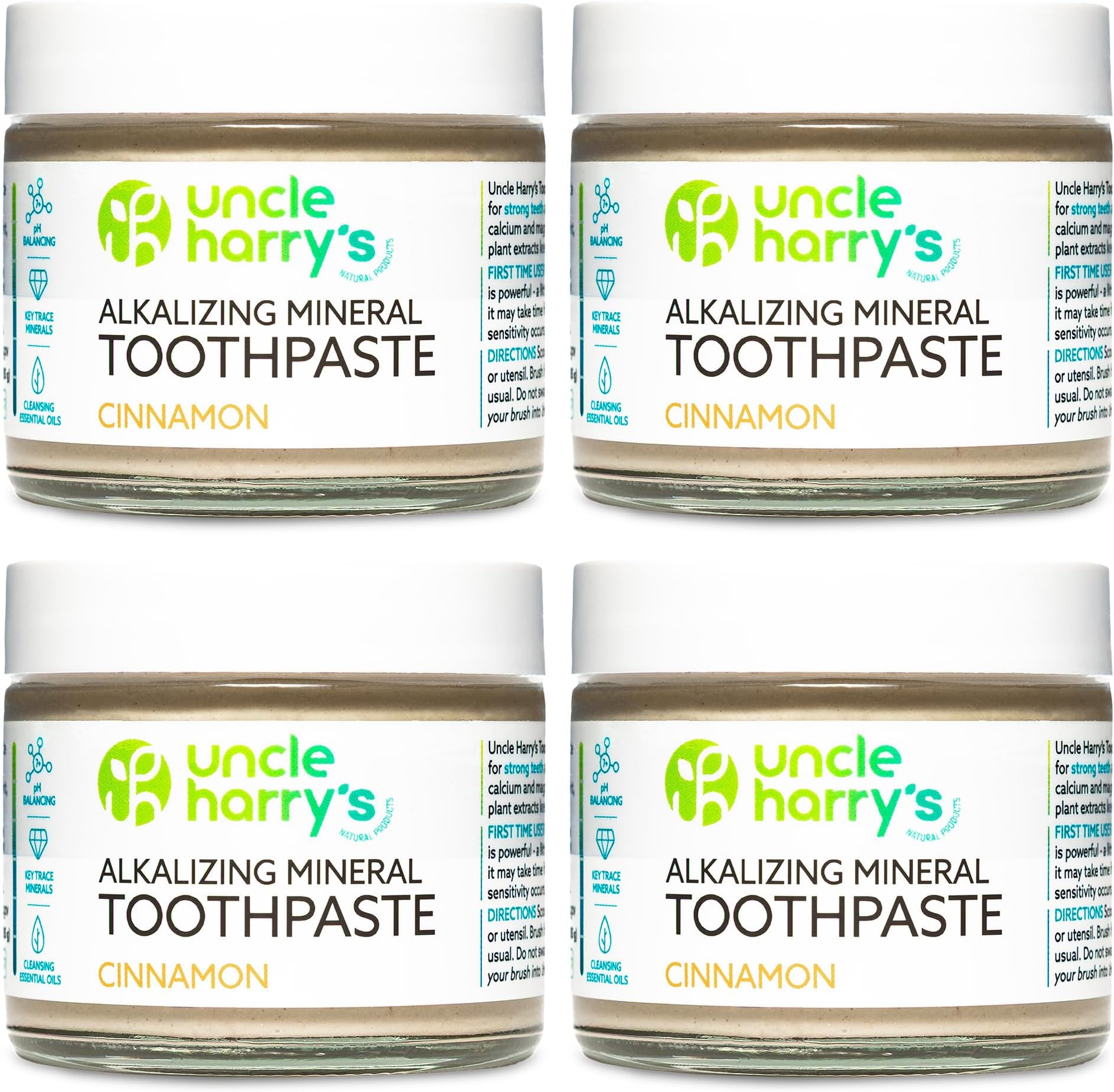 Uncle Harry's Cinnamon Remineralizing Toothpaste | Natural Whitening Toothpaste Freshens Breath & Promotes Enamel | Vegan Fluoride Free Paste (4 Pack)