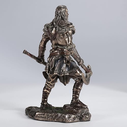 Miniatura 6 de Veronese Design 6 14 pulgadas vikingo gemelo hachas guerrero escultura masculina resina escultura acabado de bronce fundido en frío