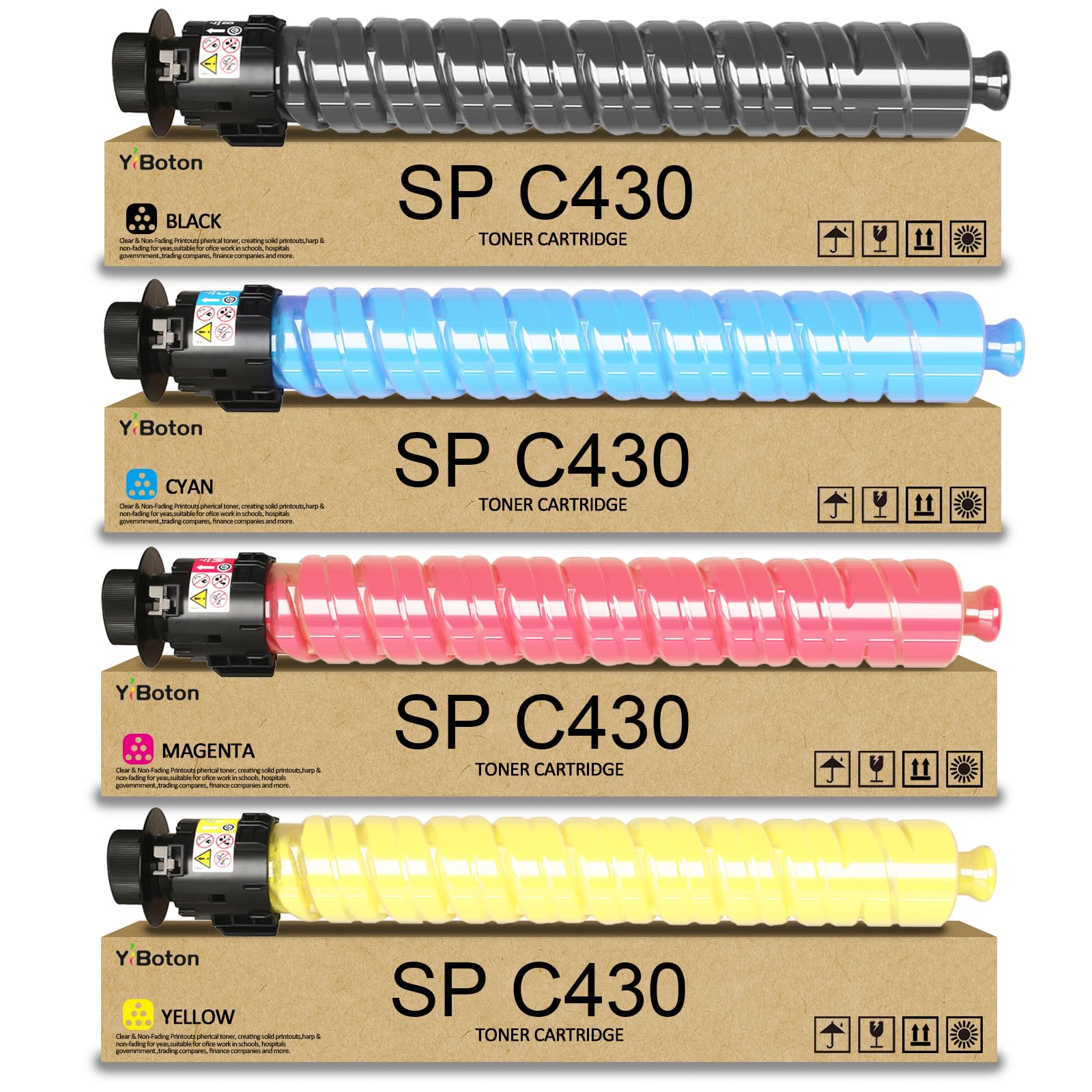 High Yield SP C430A C440DN Toner Cartridge 4-Pack Black Cyan Magenta Yellow | Replacement for Ricoh 821105 821106 821107 821108 with Aficio SP C430A C440DN C430DN C431DNHT C431DNHW Printer