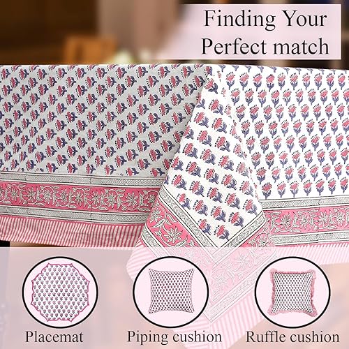 Miniatura 8 de CPC - Mantel rectangular 100% algodón, 72 x 160 pulgadas, estampado de bloques indios, mantel rosa para bodas, primaveraverano, barbacoa, zafiro rosa