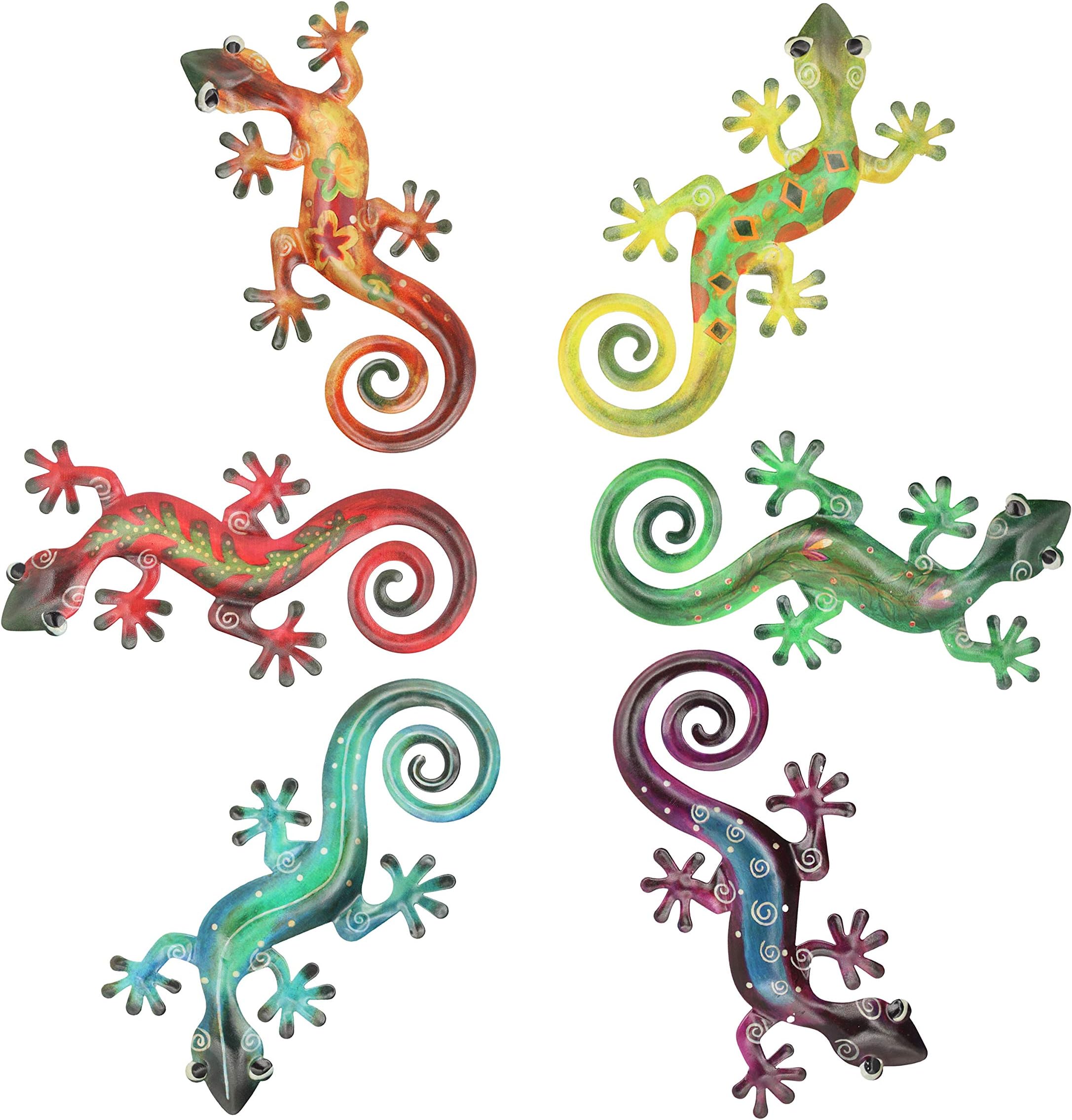 Hanizi Metal Gecko Wall Decor Wall Sculpture Hanging Art Indoor Outdoor, 6 Pack 8.5 x 4.3 inches