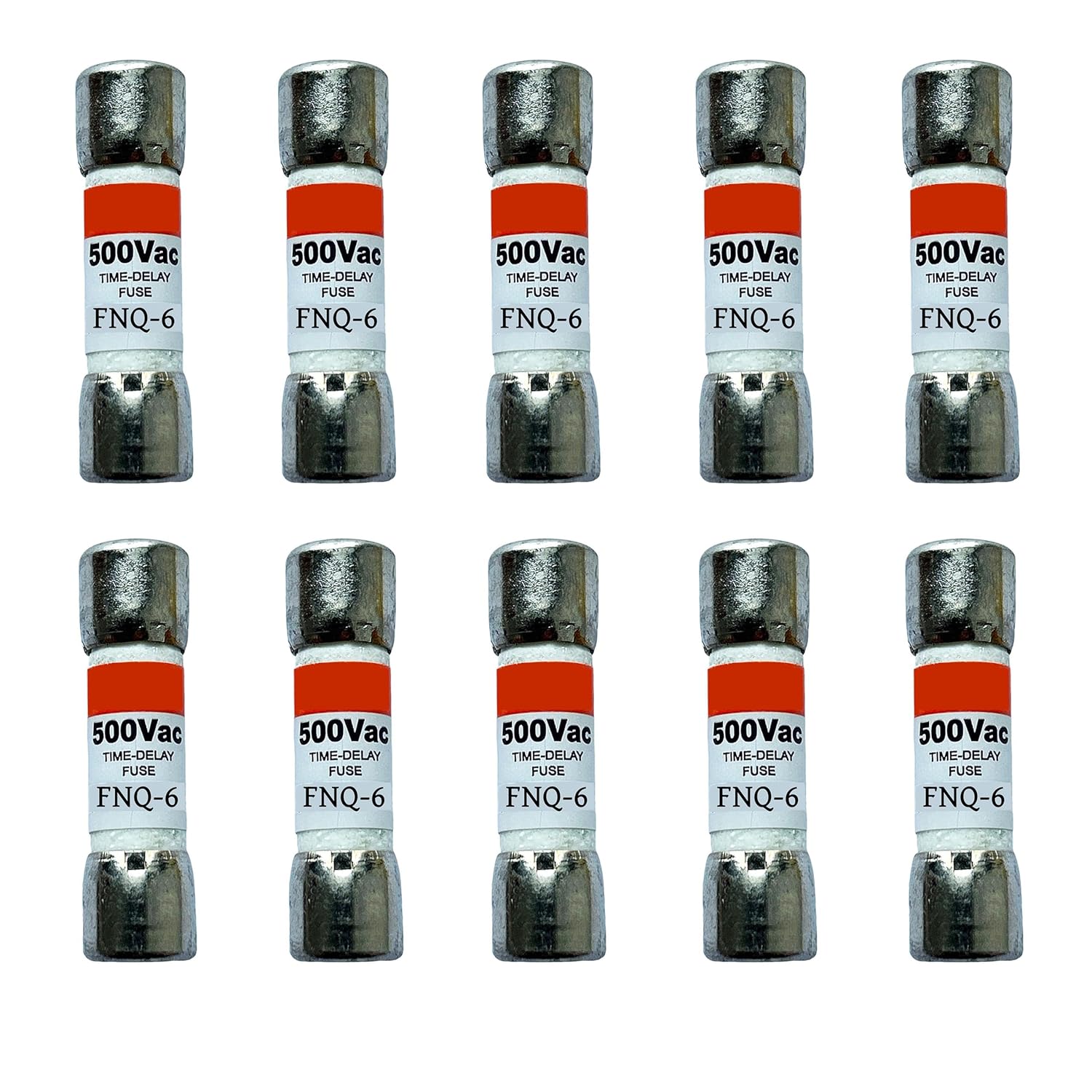 10-Pack New FNQ-6 FNQ-6A FNQ 6A 500Vac Time Delay Fuse,FNQ-6A Current Limiting Class CC Rejection Cartridge Fuses