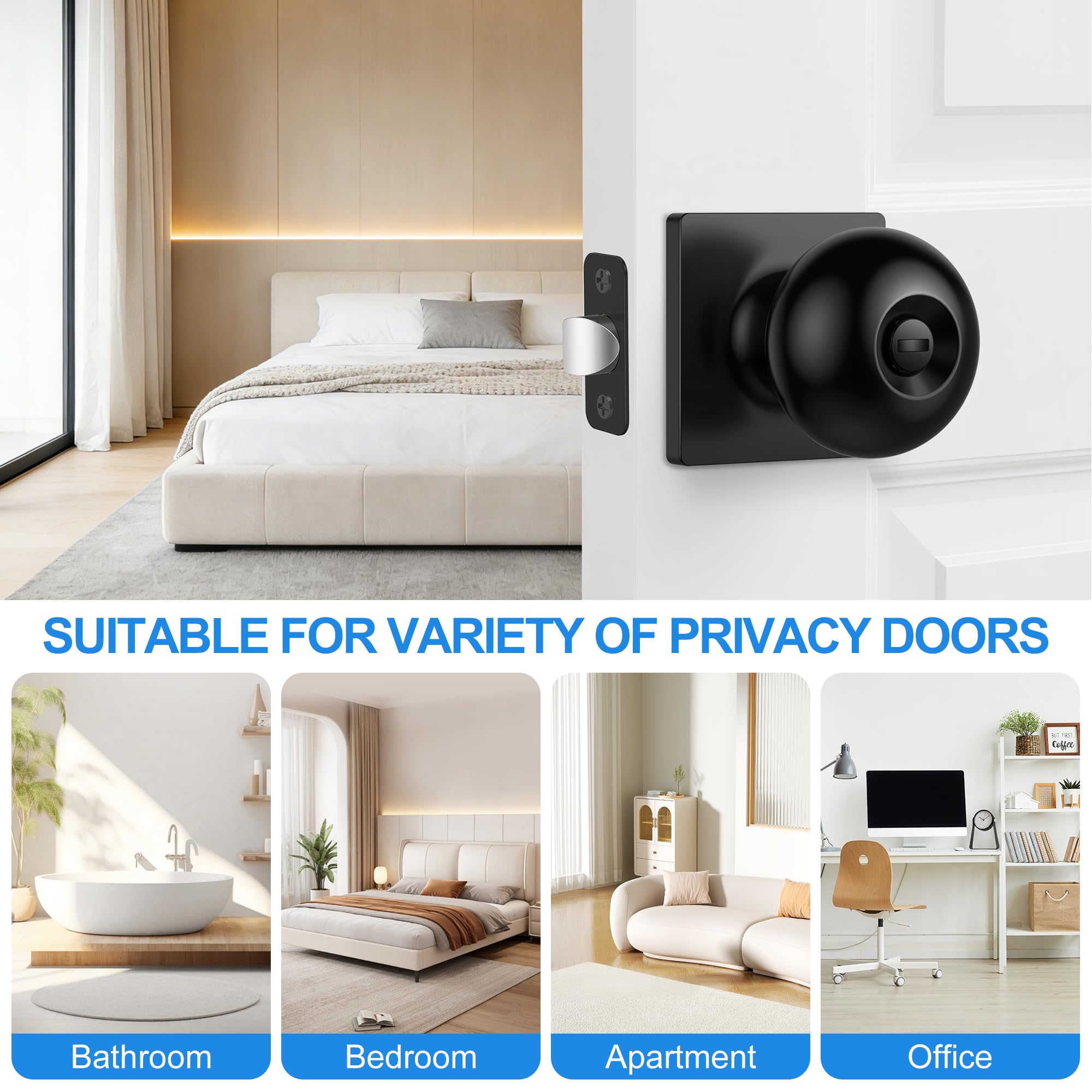 Matte Black Privacy Door Knobs - 10 Pack -4