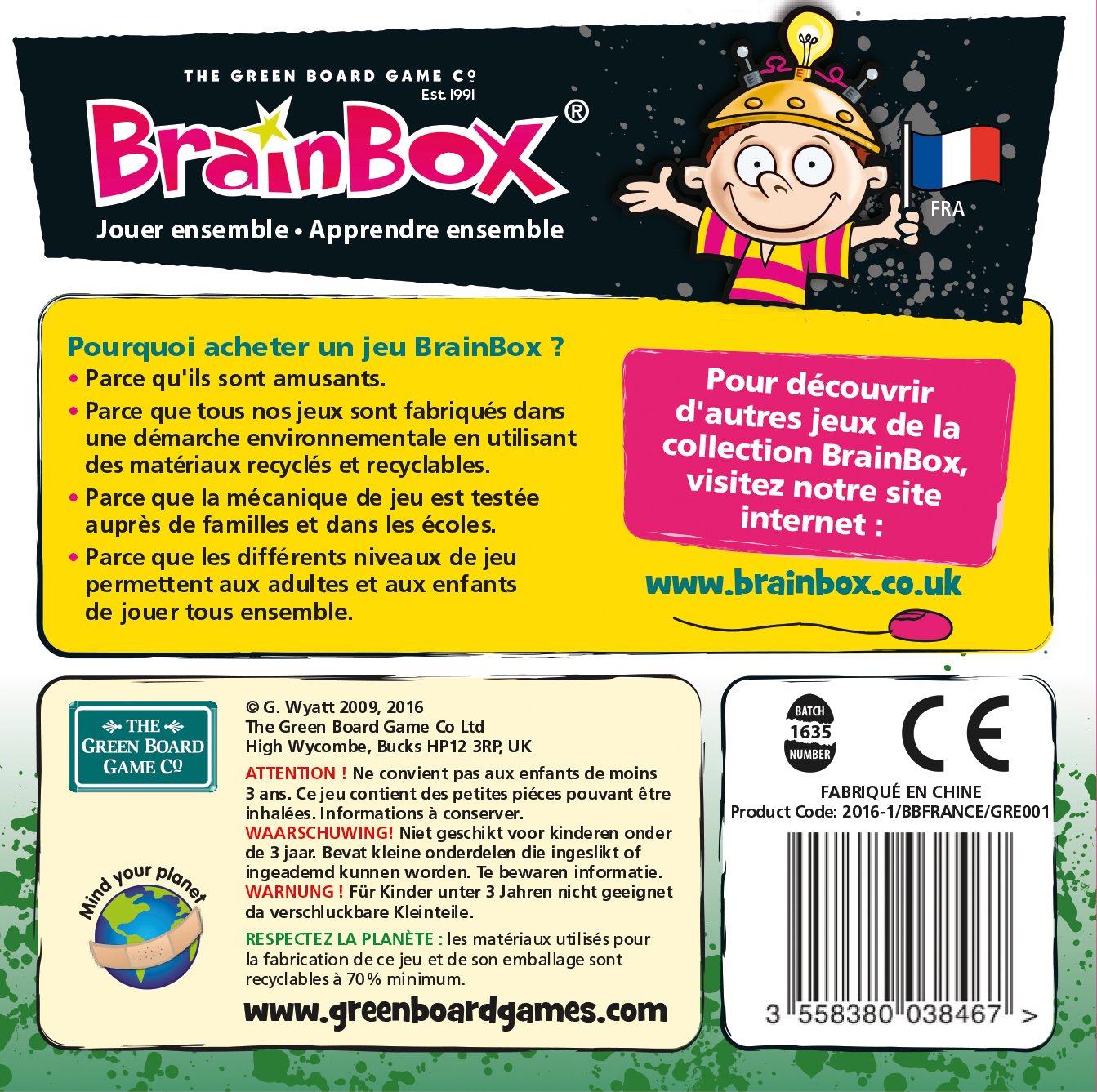 The Green Board Game Co. | Brainbox: Viaggio in Francia | Gioco da tavolo | A partire da 8 anni | 1 giocatore e altro | 10 minuti