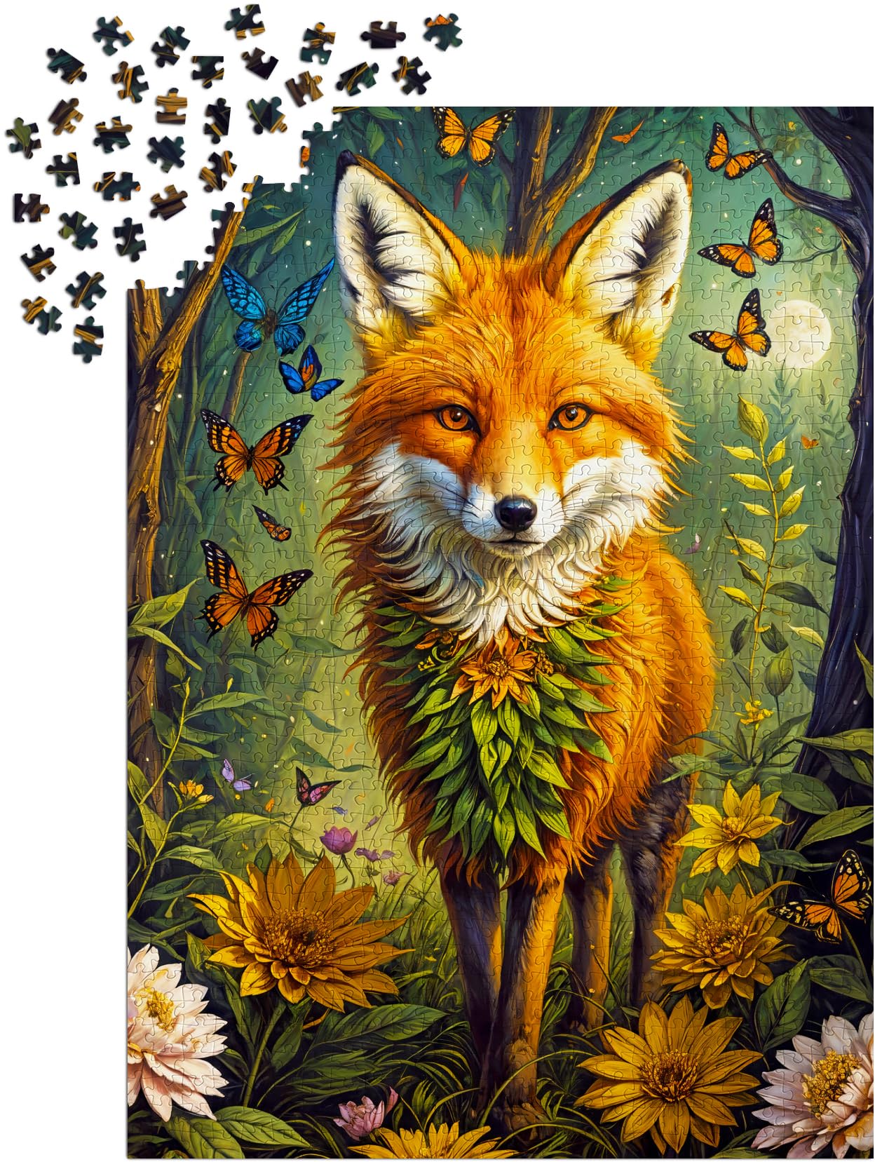 ENJOY Puzzle Magical Fox in Flower Fantasy Forest - Puzzle de 1000 pièces pour adultes - Finition mate, toucher doux, facile à assembler, ajustement serré, couleurs vives, service de pièces manquantes