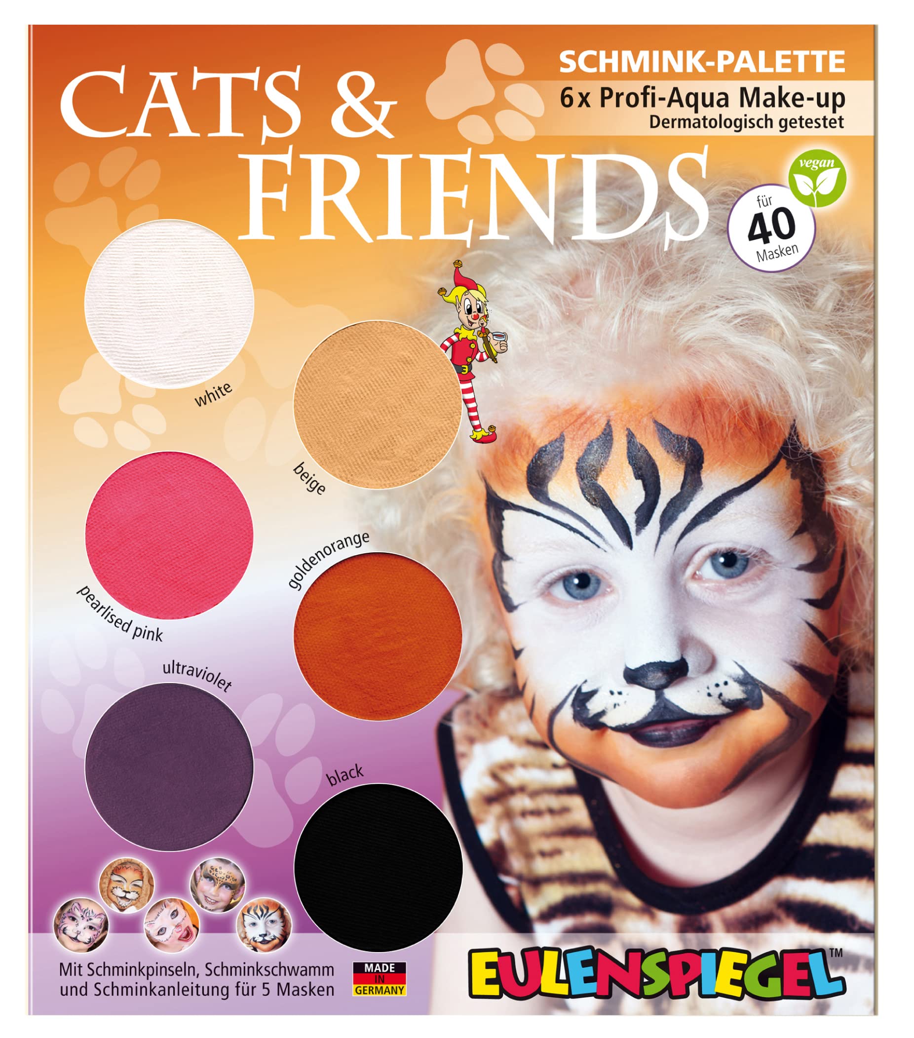 Eulenspiegel 207055 - Cats & Friends Make-Up Palette, Instructions for 5 Animal Masks, Children's Make-Up Palette, Fancy Dress Mak