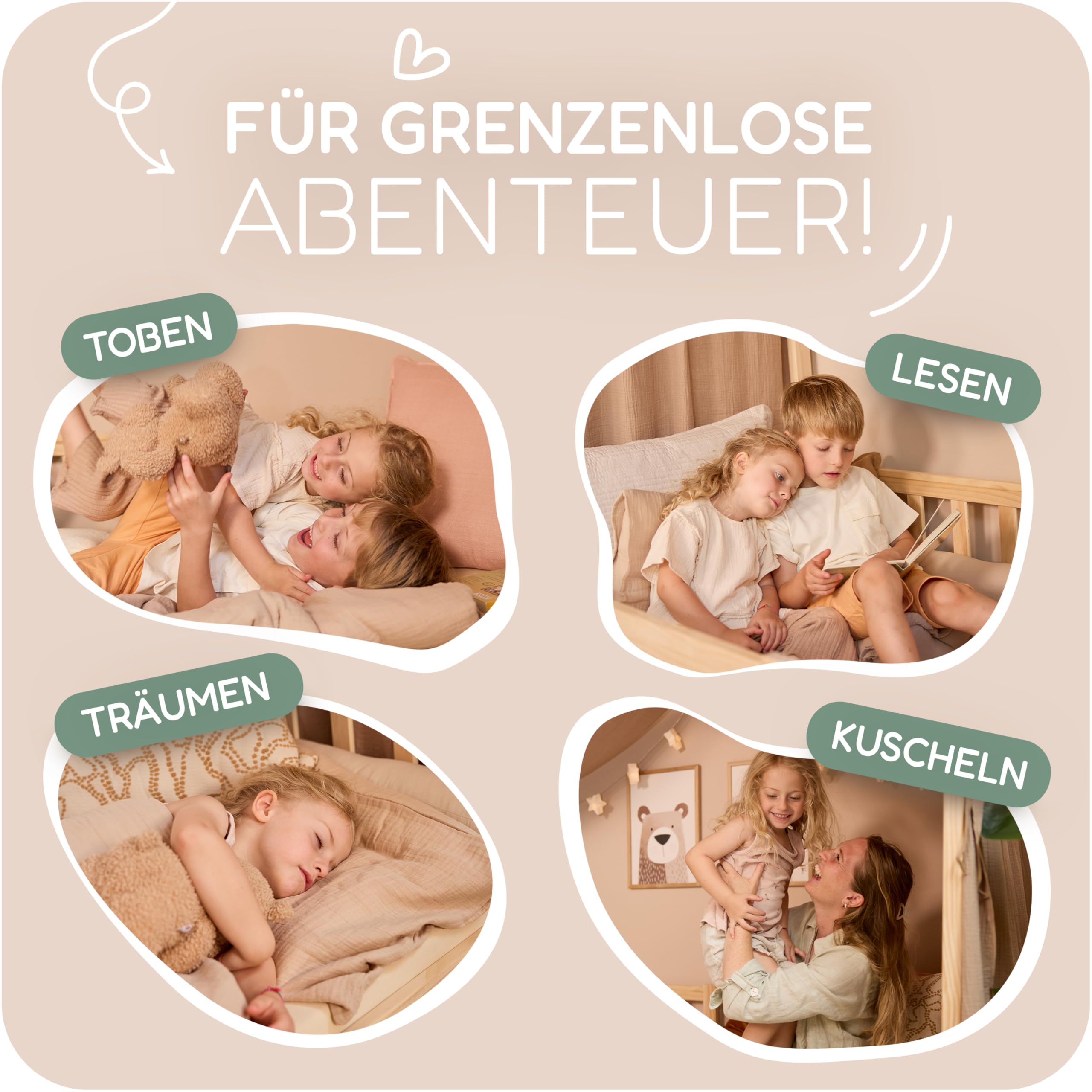Hausbett Himmel – Aus weichem Musselin in 7 Farben – 100% Bio-Baumwolle – Traumhafte Hausbett Deko & Himmelbett Vorhänge – Made in Europe mit Liebe