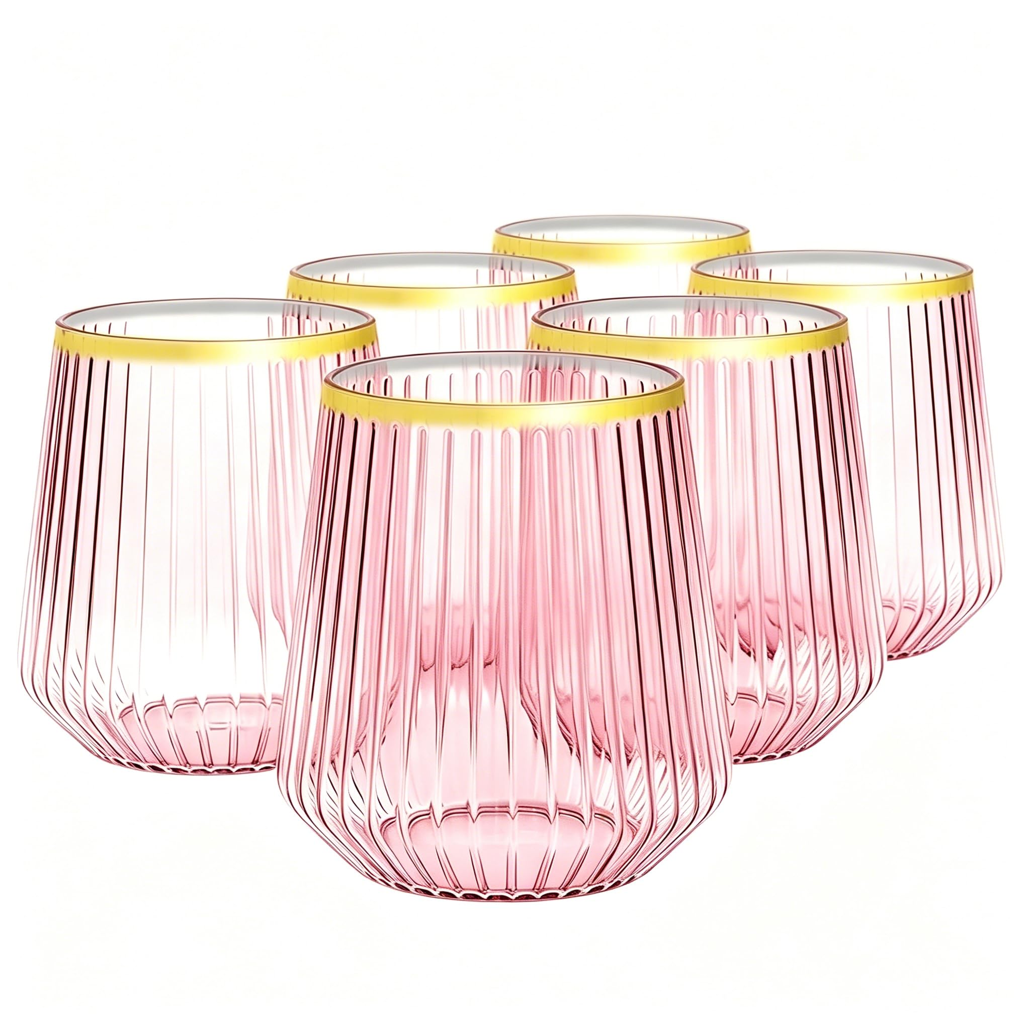 40 Pack Plastic Wine Glasses 14oz Ribbed Plastic Cocktail Glasses