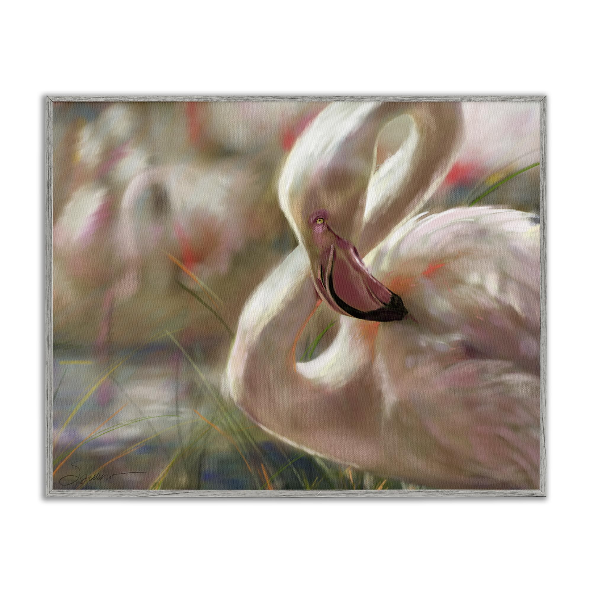 Stupell Industries Preening Flamingo Sunset Gray Framed Giclee Art, design by Mary Sparrow, 16 x 20
