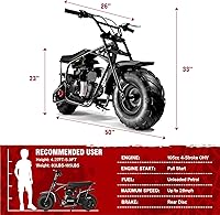 Vista 5 de Oryxearth Mini bicicleta de tierra todoterreno de 105cc de 4 tiempos, 28mph, a gasolina con transmisión automática y arranque de tirón para adultos