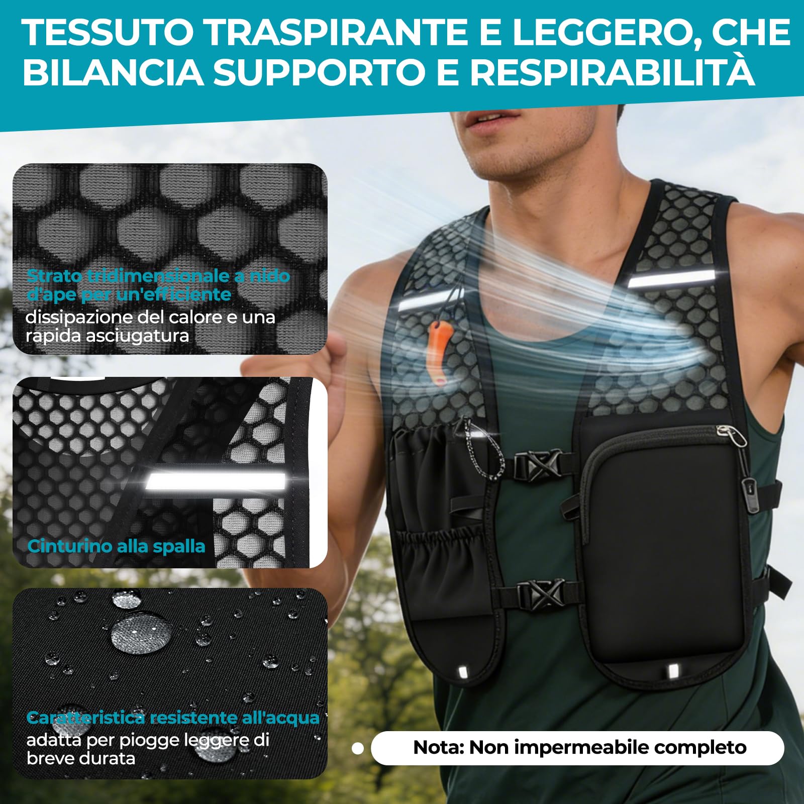 Gilet Running Uomo Donna Ultralight 160g, Gilet Trail Borraccia 500ml, Zaino Running Idratazione Regolabile Riflettente Fischietto Tasche Telefono Corsa Trail Running Maratona Trekking
