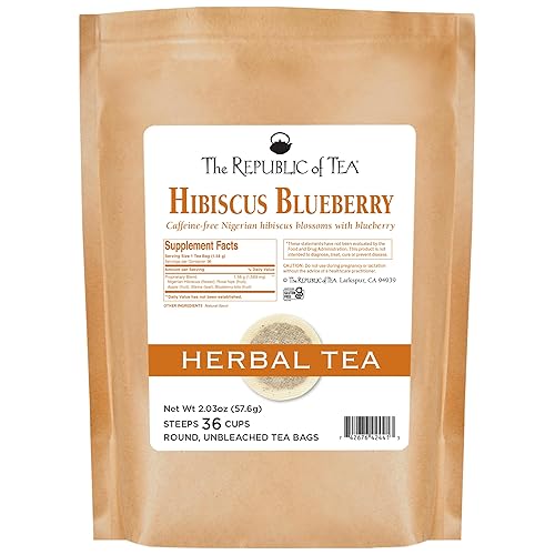 The Republic of Tea Hibiscus Blueberry Superflower Té de hierbas, 36 bolsas de té de repuesto
