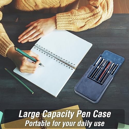 Miniatura 7 de Top Grain - Funda de piel auténtica para 6 bolígrafos estilográficoslápiz, diseño minimalista de moda, hecho a mano, cierre magnético con diseño de