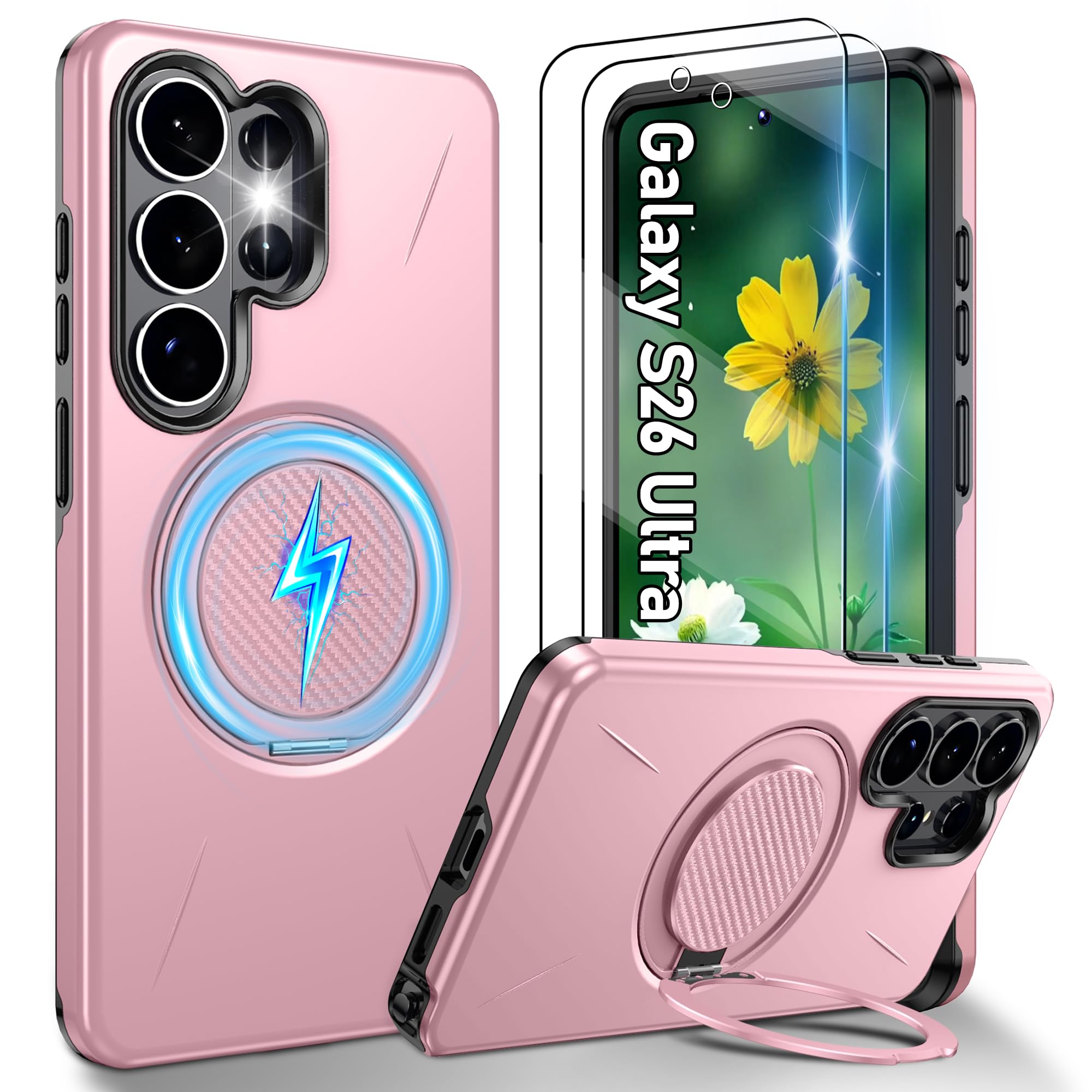 Gritup für Samsung S Serie Gehäuse [Kompatibel mit MagSafe Zubehör]: 2 Stück HD-Bildschirmschutz, eingebauter Kickstand, Dual Layer Stoßdicht, Kamera Guard, Samt Touch