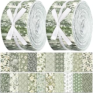 Ganeen 100 Pcs Sage Green Quilting Fabric Roll Greenery Fabric Strips Jelly 2.56 Inch