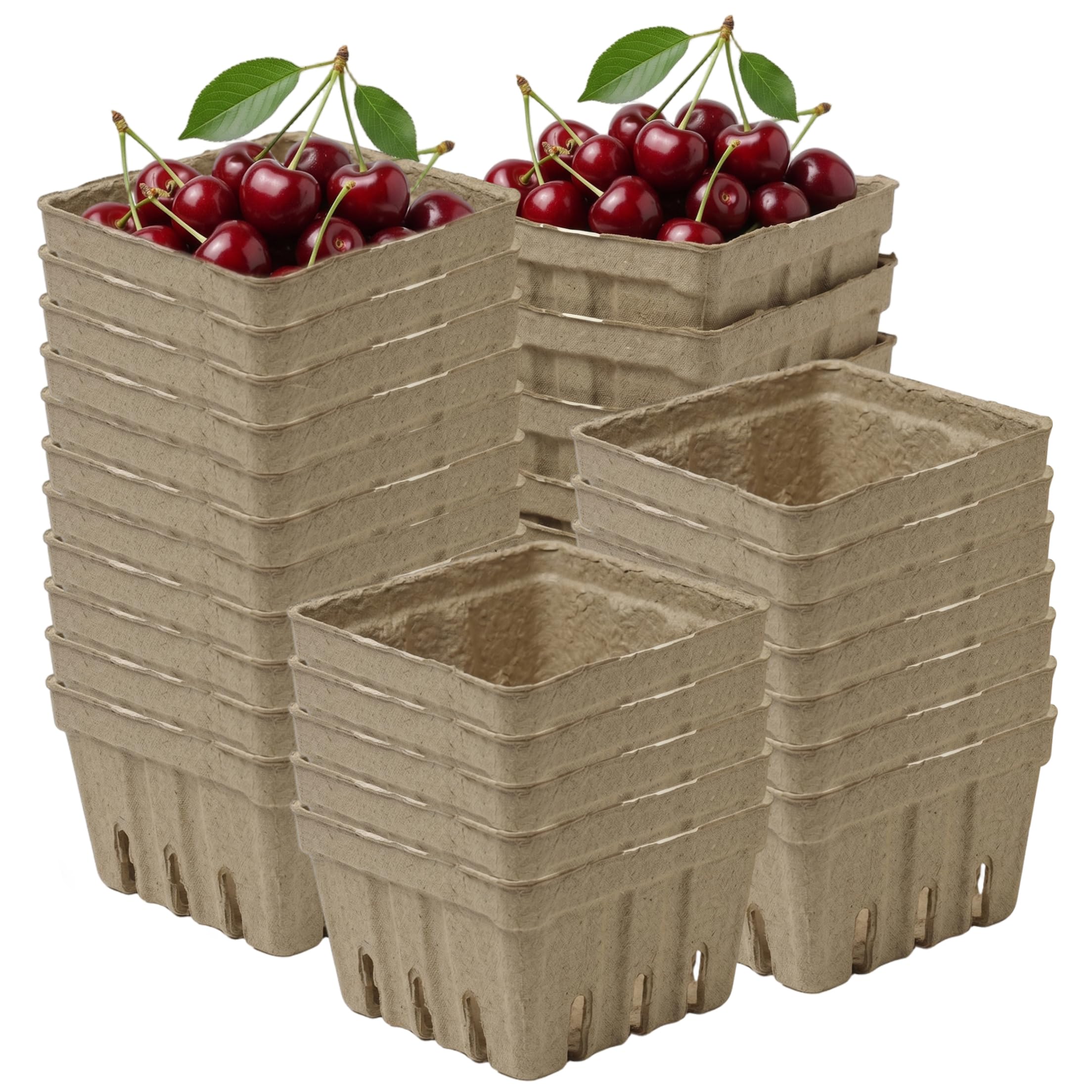 Tsawntd 30PCS Berry Baskets, Vented Pulp Berry Containers Eco-Friendly Fruit Storage for Vendors & Home, Khaki, 4X3in Container Strawberry Baskets Box Bowls