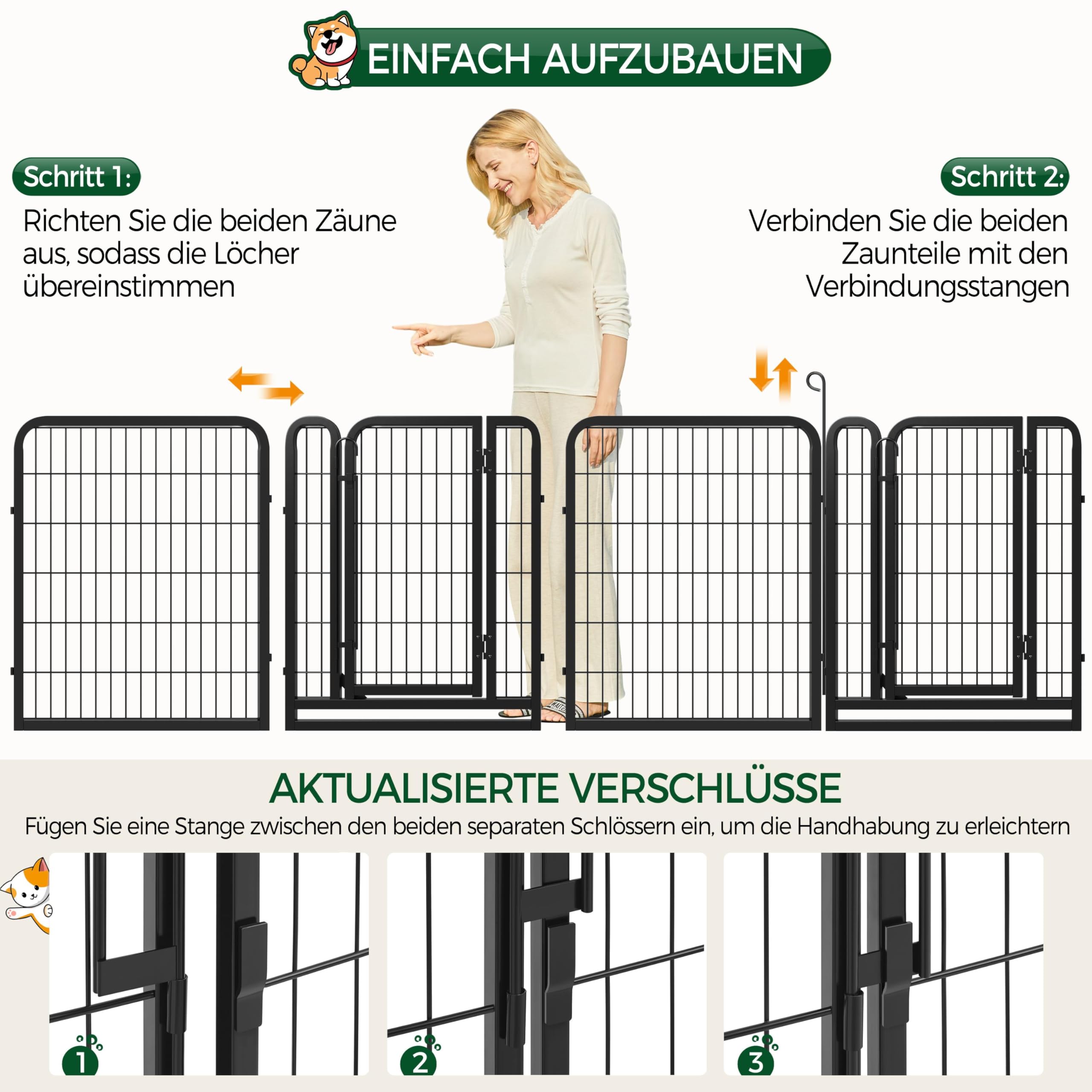 Yaheetech Caño para Cachorros de 80 cm de Alto, 8 Piezas, Plegable, cercado Libre, Bloqueo automático, Parque para Cachorros para Perros, Gatos, Conejos, Montaje sin Herramientas