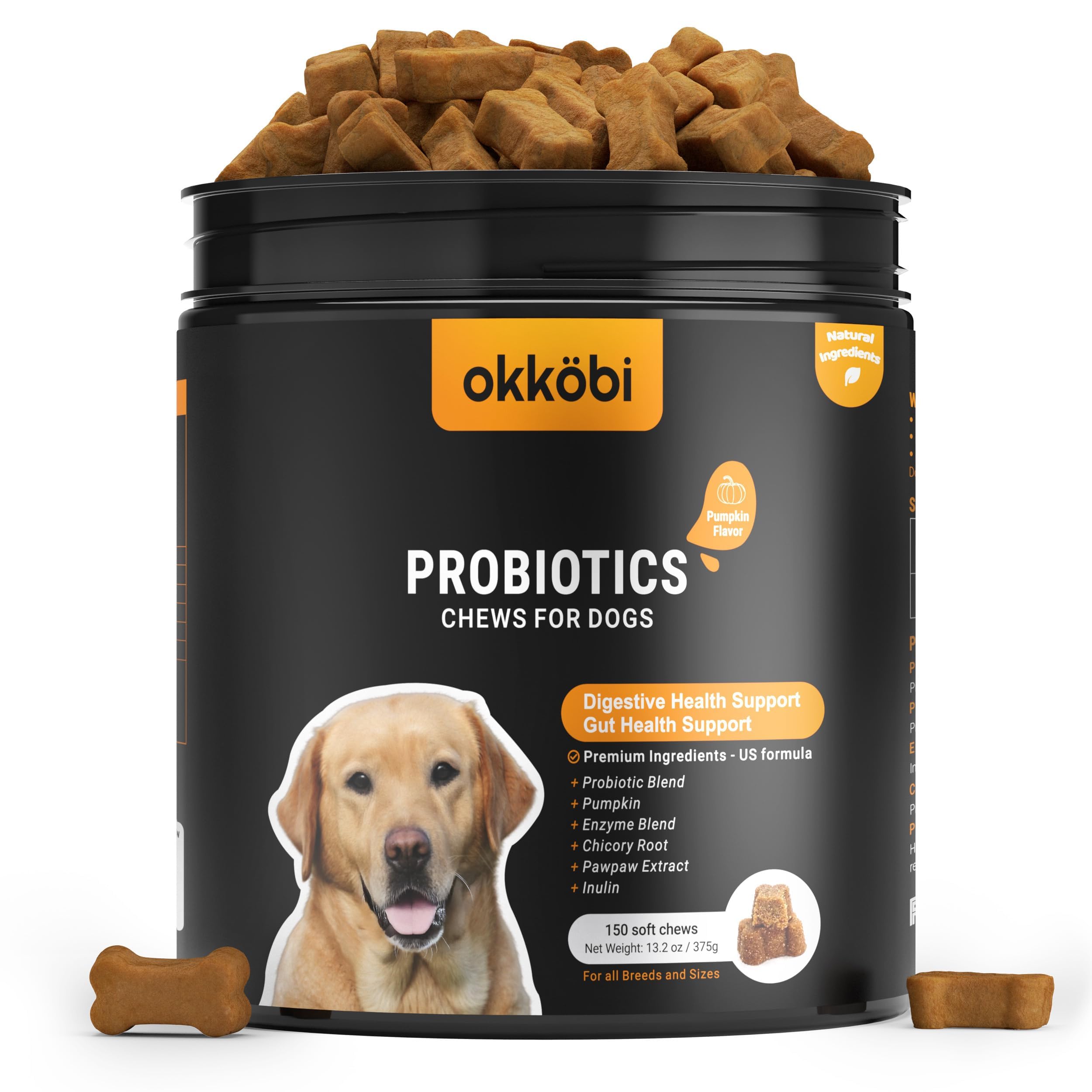 Probiotics for Dogs Chews 150PCs - Digestive, Gut Health & Diarrhea Support - Probiotic Chews for Dogs - Vet Approved US Formula with Dog Probiotics, Enzymes & Natural Ingredients - Pumpkin