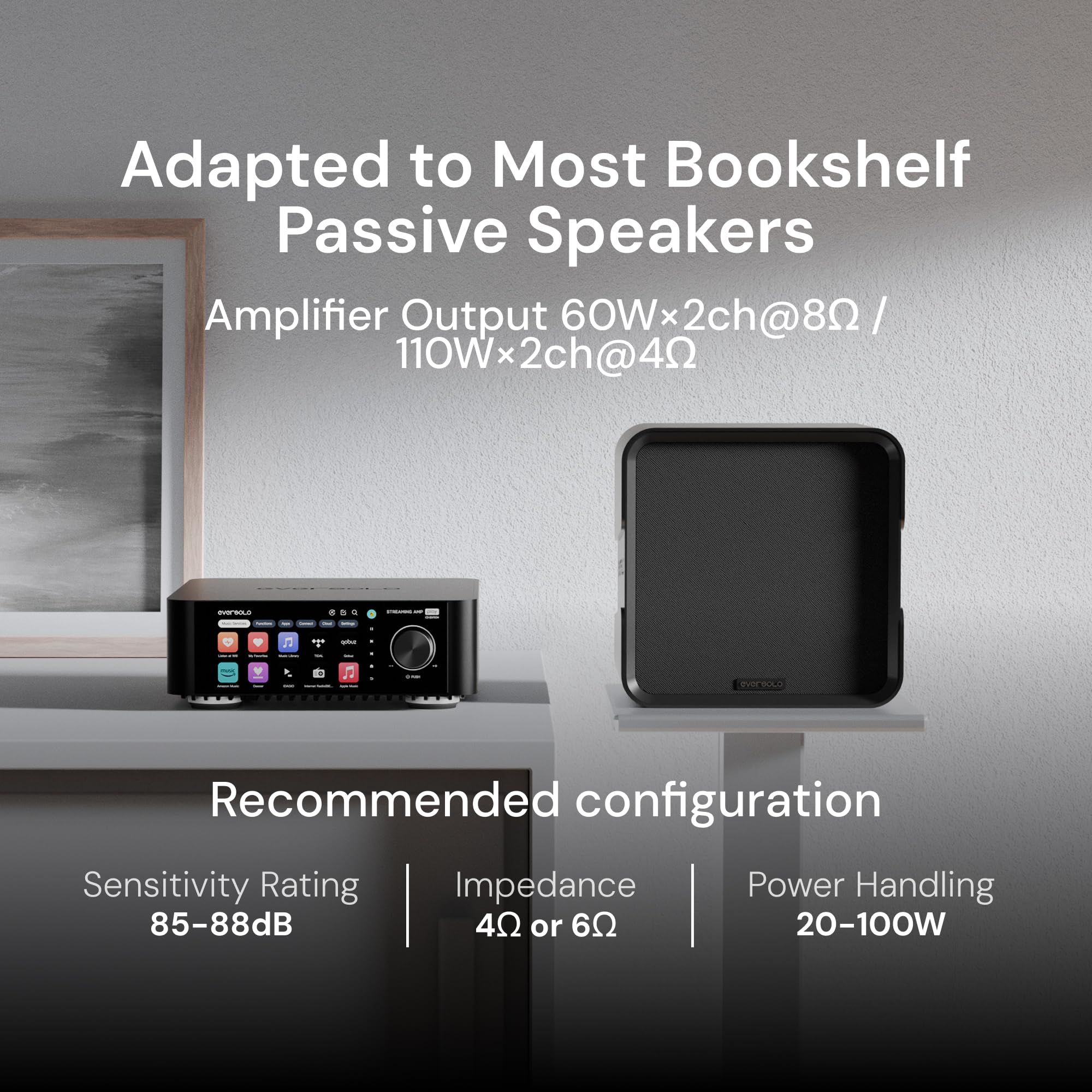 EVERSOLO Reproduce Streaming de música Todo en uno con Amplificador, Pantalla táctil de 5.5 Pulgadas, Compatible con corrección de habitación y habitación, transmisión de Marea, Qobuz, Amazon Music y
