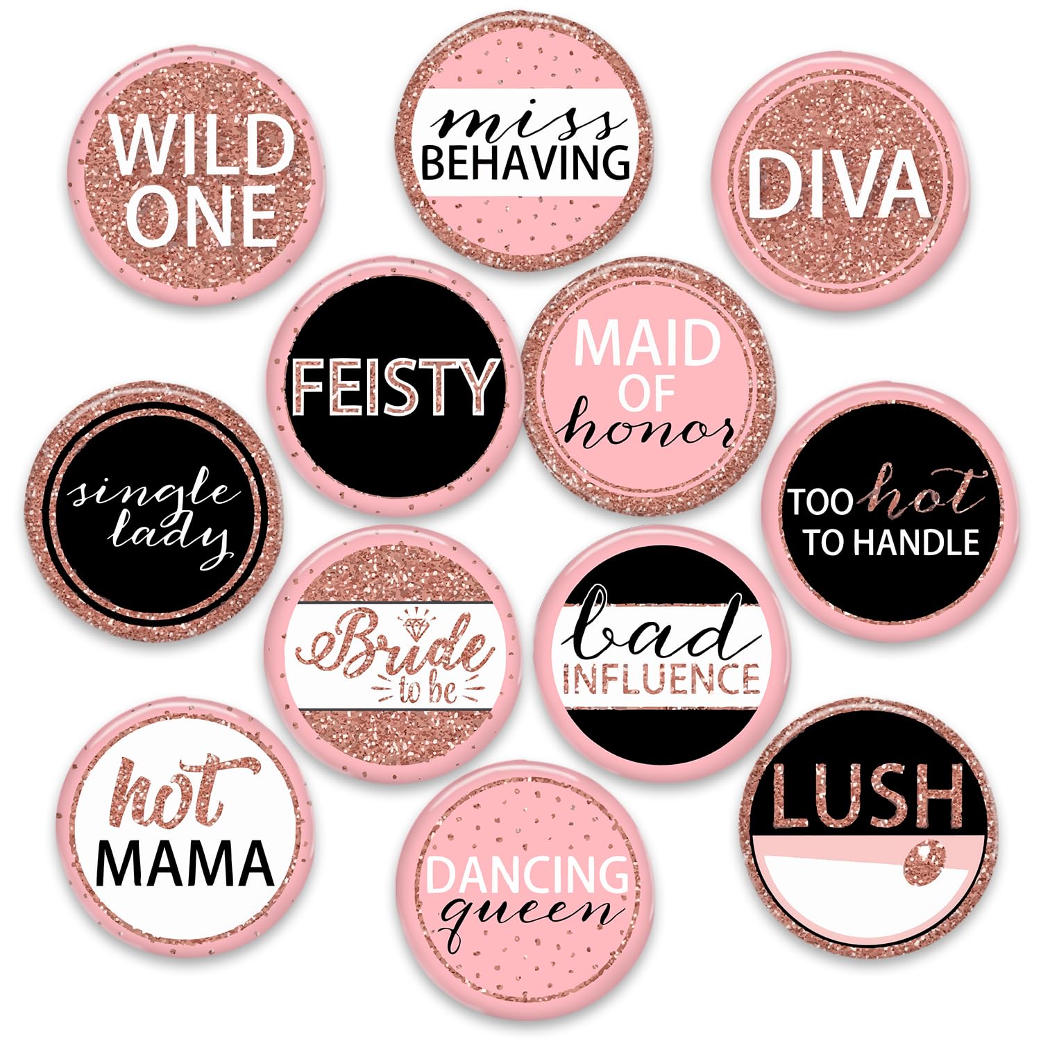 Bride To Be & Bride Squad Badges | Rose Gold Bridal Shower & Bachelorette Party Funny Name Tag Badges For Girls - Party Badges For Wedding (Pack Of 12)