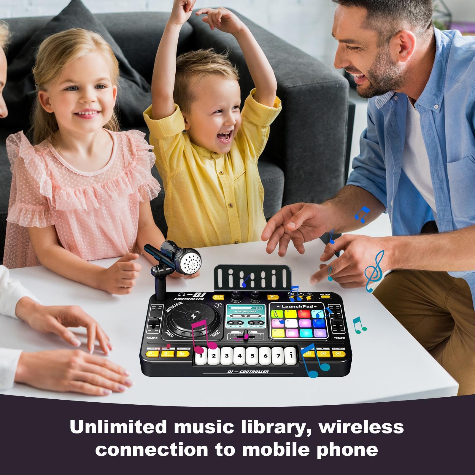 Piano DJ para Niños - Teclado De Mezclador De Juguetes, Consola De Música | Mesa De Audio Eléctrica Iluminada para Viajes, Musical De Carga USB con Micrófono Y Efectos De Sonido para El Aprend