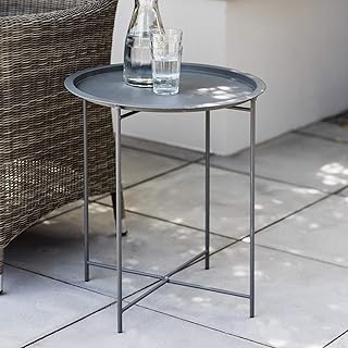 CKB LTD STEEL OUTDOOR BISTRO TRAY TABLE Foldable Rod Legs And Removable Tray Top Matt Charcoal Powder Coated Steel – Singl...