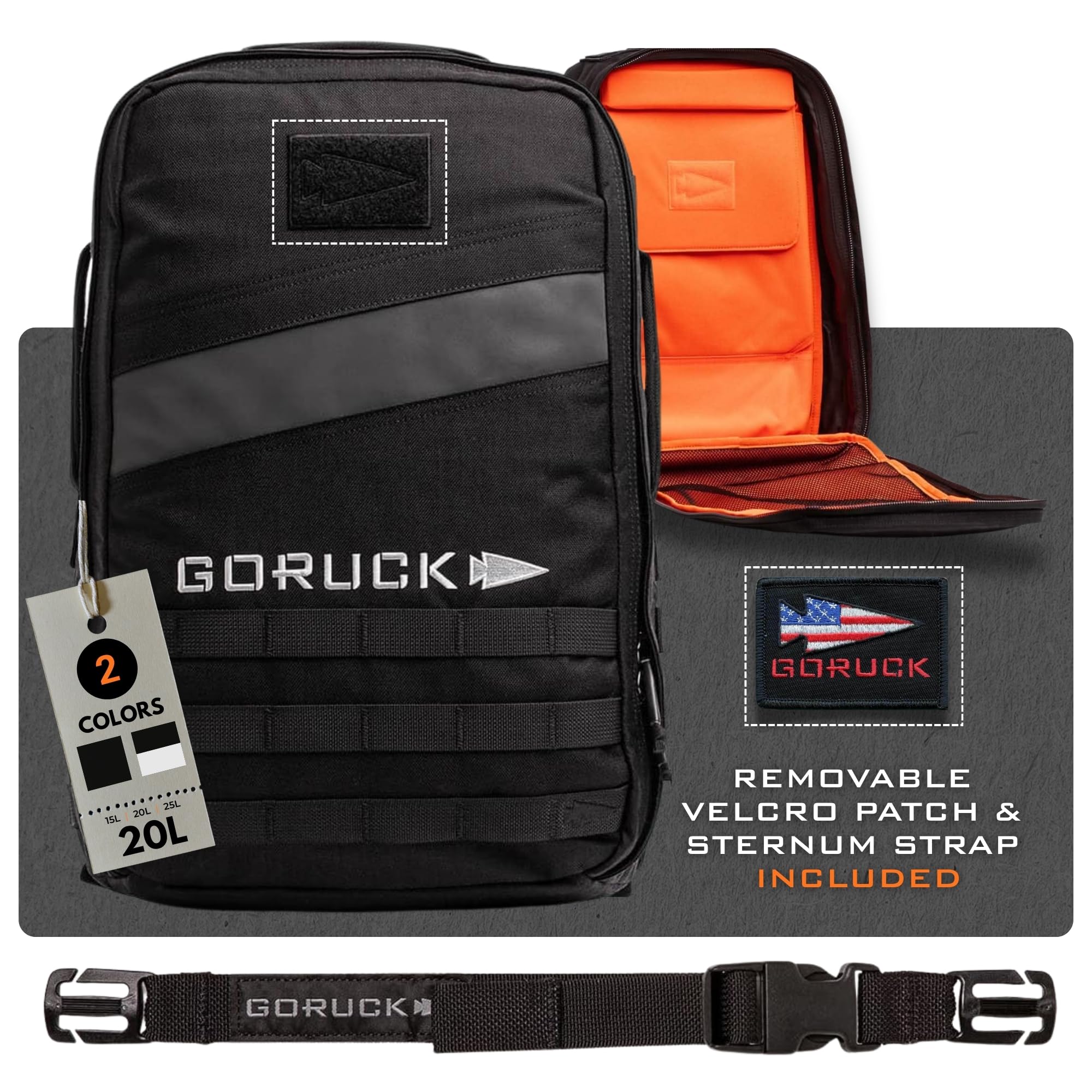 GORUCK Rucker 4.0 20L Black - Purpose Built Rucking Backpack, Military Weight Training Rucksack w/Ruck Plate Pocket and Extra Padded Straps
