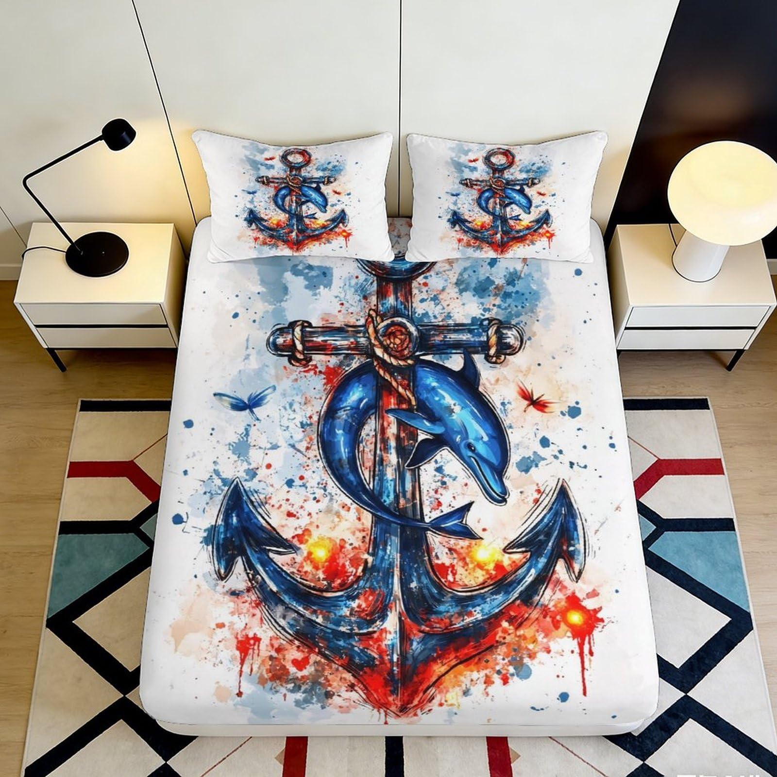 Jqzkxnhpbr Style-9 3D Printed Anchor Ocean Fitted Sheet Microfiber Soft Shark Pattern Mattress Cover For Bedroom Guestroom Decor 90X200x25cm