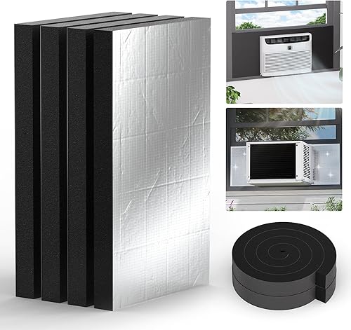 Flehomo 4 paneles de espuma de aislamiento de aire acondicionado de ventana, kit de paneles aislados de CA de 17 x 9 x 1 pulgadas, con tira de