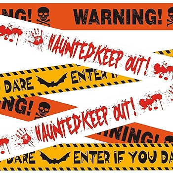 Halloween Caution Tape Bundle with Bat, Blood Handprints, and Zombie Decorations