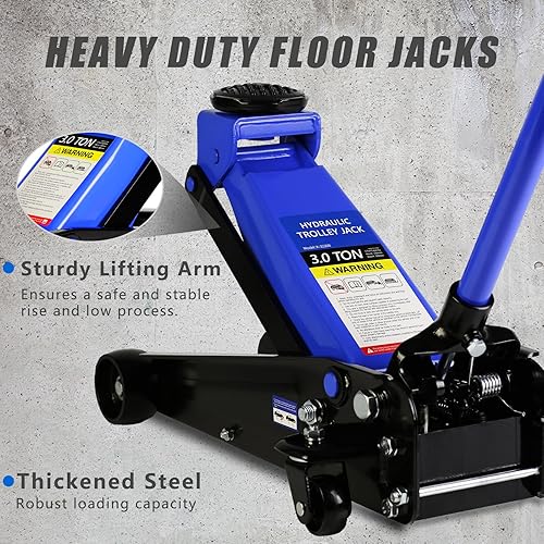 Miniatura 4 de Zevemomo Gato hidráulico de piso de carretilla de 3 toneladas6000 libras, gato de perfil bajo de acero resistente con bomba de elevación rápida de