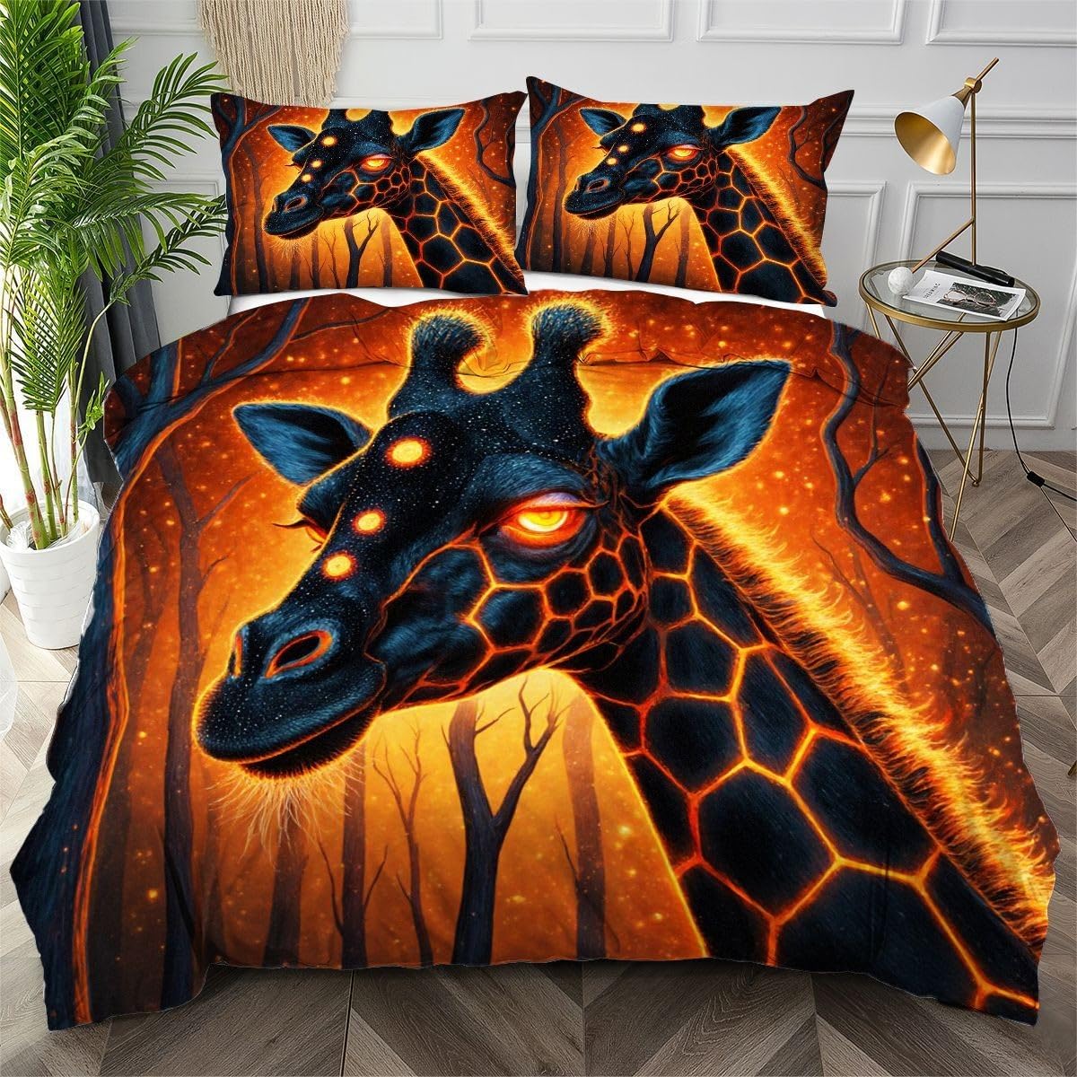 Housse de couette zippée 140x200 girafe orange : finis les lits défaits en microfibre
