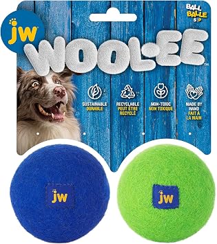 JW Wool-EE Ball Small 2 Pack Handmade 100% Wool All Natural Dog Toy for Fetch