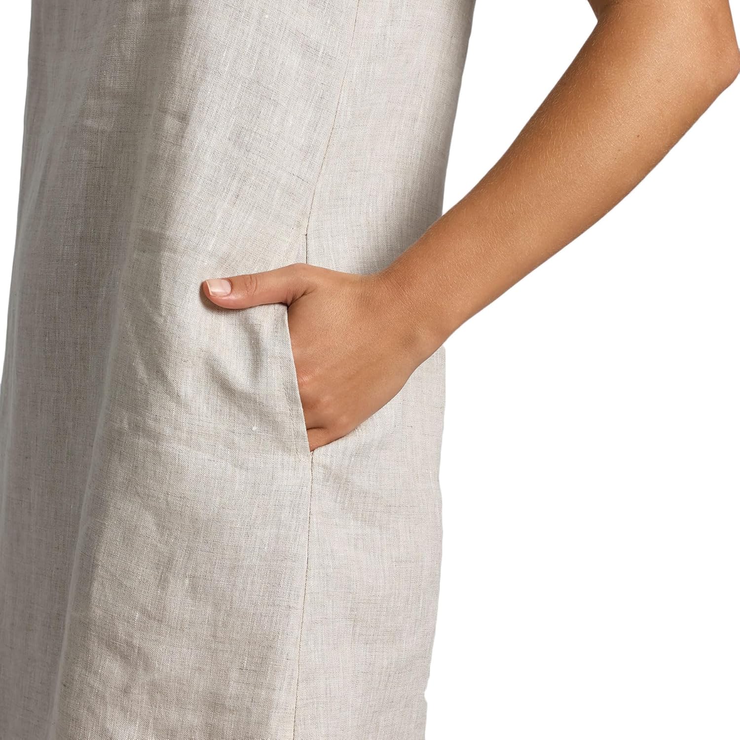 Amazhiyu Women's 100% Linen Summer Casual Sleeveless Crewneck Tank Mini Dresses Flax, Large - Image 4