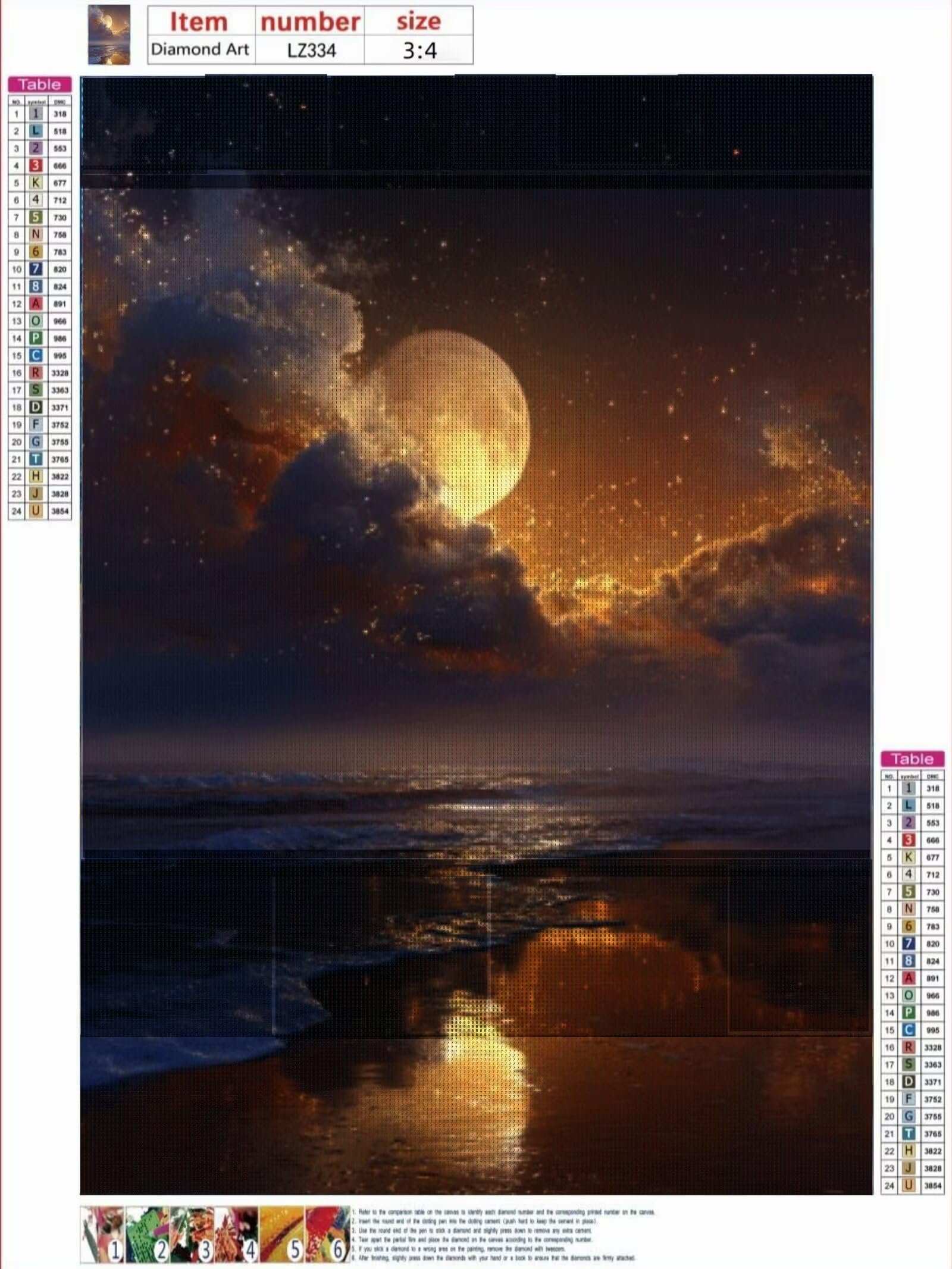 Generisch Sternenhimmel Diamond Painting 90x120cm Bastel- und Geschenkset für Mädchen 8-10 Jahre, Diamant Painting Strand Bilder, inkl. Zubehör, Kreativset für Kinder, DIY Basteln. G-856