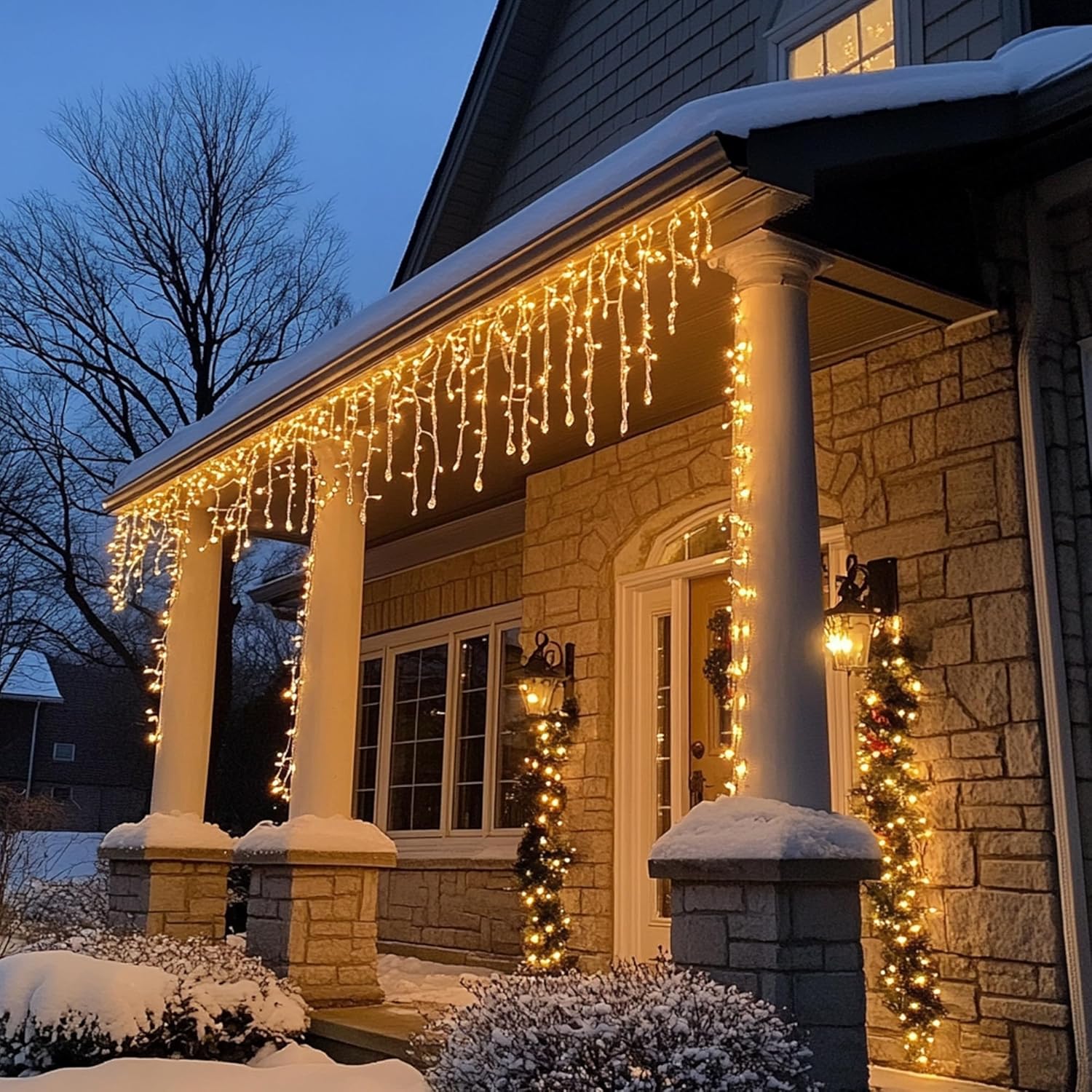 Dazzle Bright Christmas Icicle Lights, 88.5 FT 1080 LED 8 Modes Curtain Fairy Lights with 180 Drops, Xmas String Lights for Outdoor Holiday Wedding Party Decorations (Warm White)