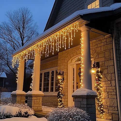 Miniatura 7 de Dazzle Bright Luces de carámbano de Navidad, 88.5 pies, 1080 LED, 8 modos, cortina de luces con 180 gotas, tira de luces de Navidad para decoración
