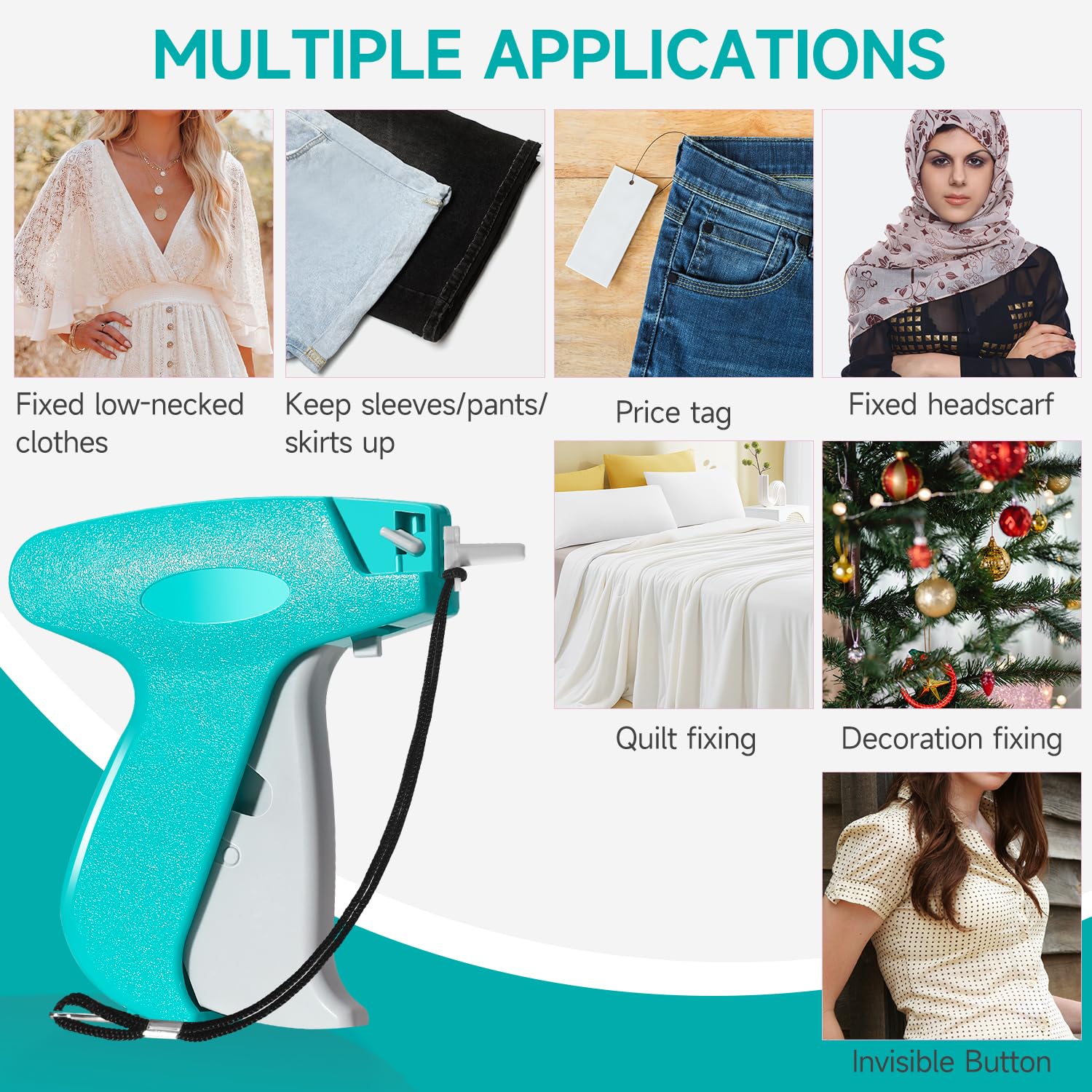 ANTAND Stitch Gun for Clothes, Tagging Gun for Clothing, Micro Handheld Tag Gun Quick Stitch Sewing Gun, Portable Quick Clothing Fixer Hemming Tool Includes 6 Needles and 1000 Black White Fasteners 2