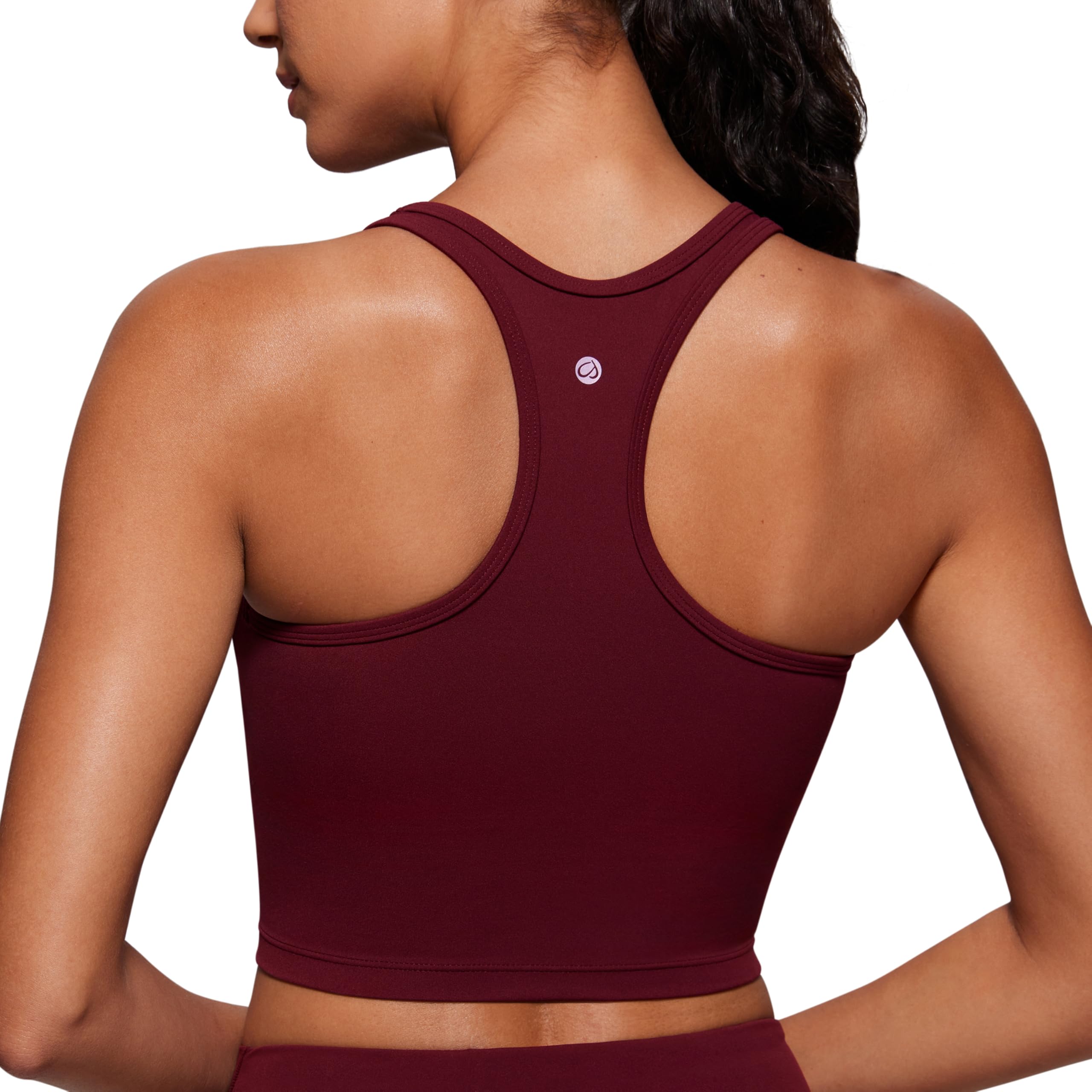 Crz Yoga Women's Red Merlot Butterluxe Racerback Sports Bra Wireless Padded Crop Top Longline Workout Vest Tank Tops With Built In Bra Xs